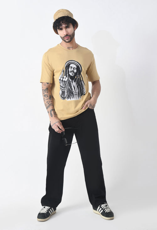 Bob Marley Premium Oversized T-Shirt for Men – Golden Roots Edition