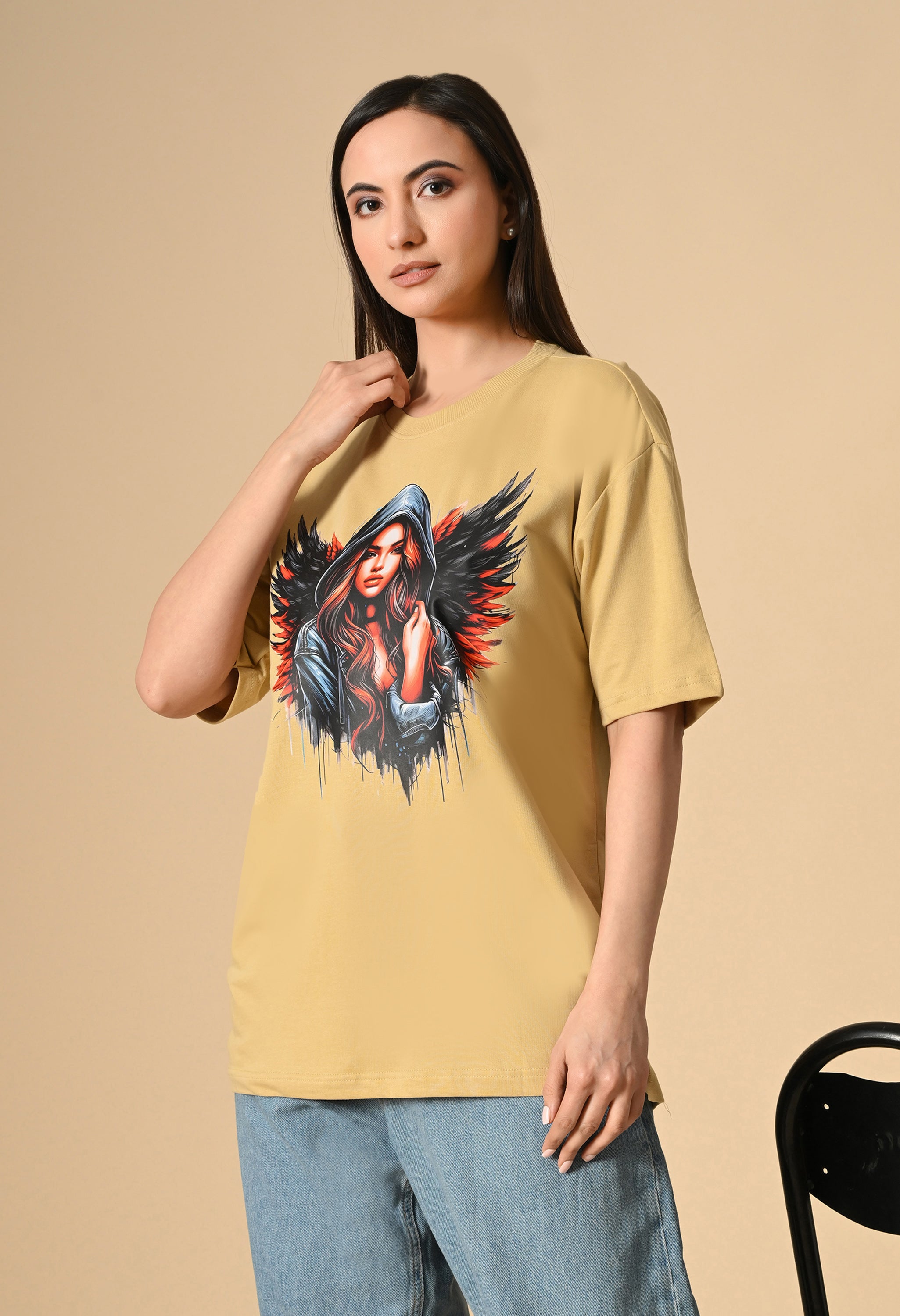 Devil With Wing Premium Oversized Tee for Girls – Trendy Streetwear Essential