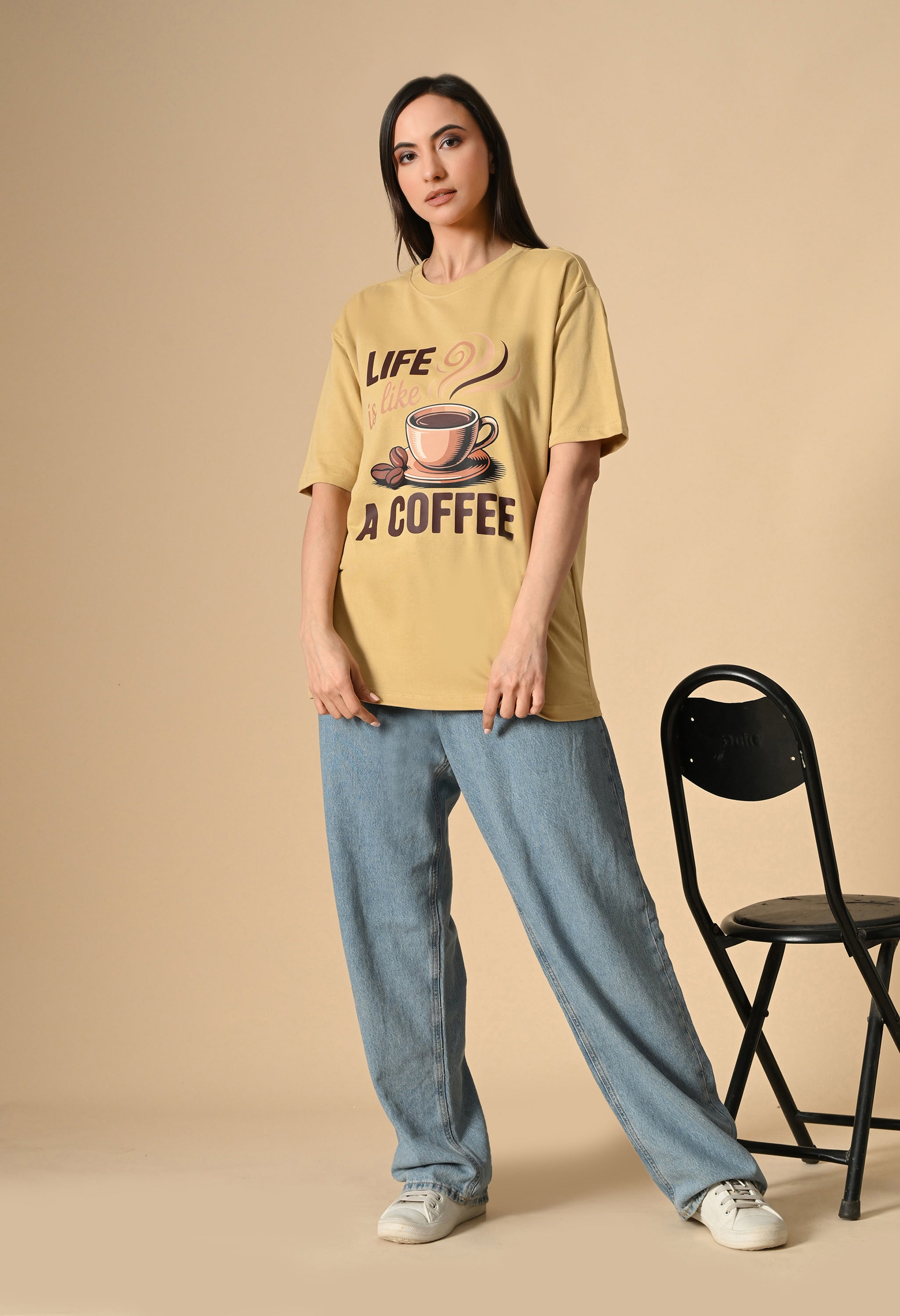 Life is Like a Coffee Premium Oversized Tee for Girls – Cute & Cozy Casual Top