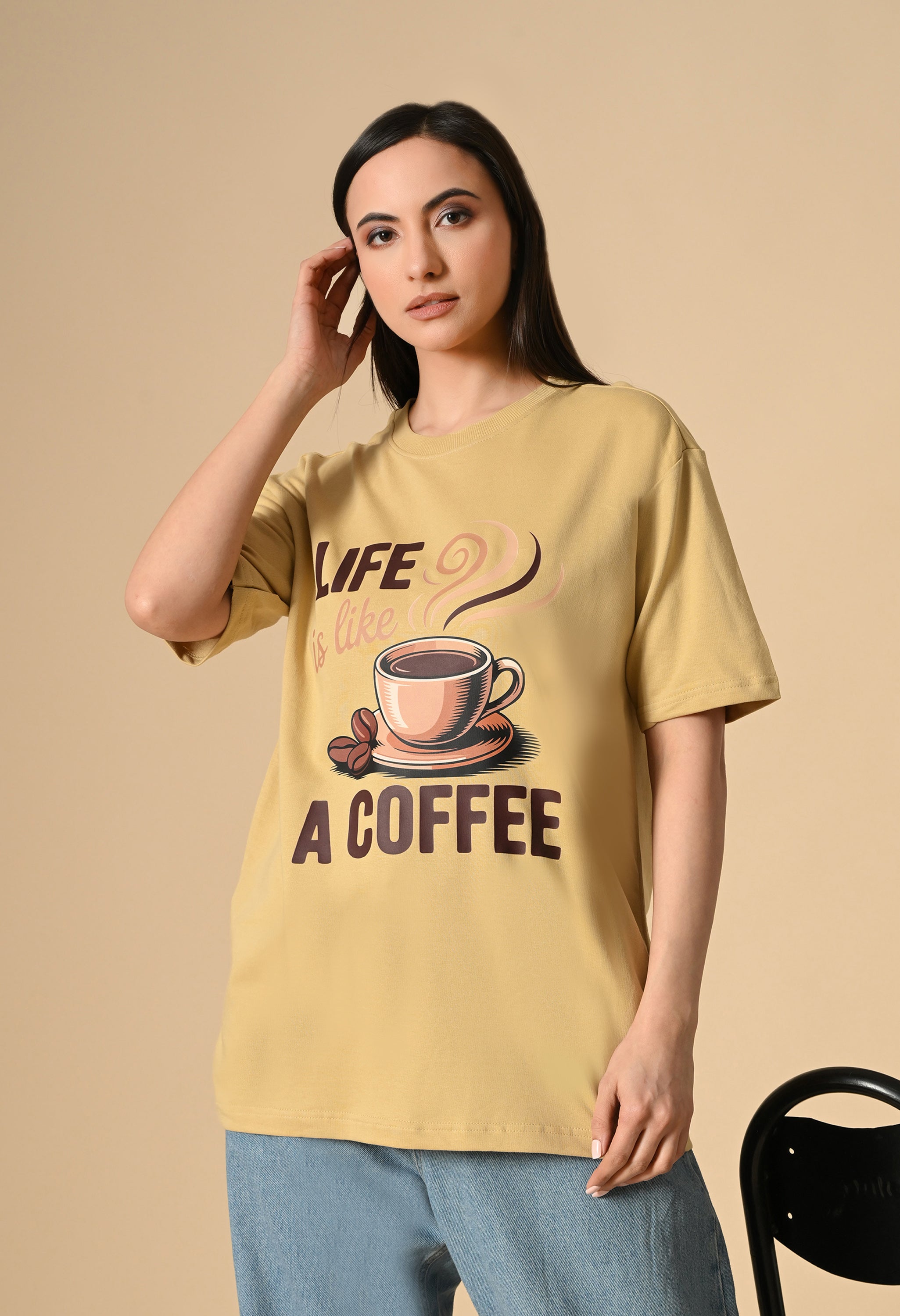 Life is Like a Coffee Premium Oversized Tee for Girls – Cute & Cozy Casual Top
