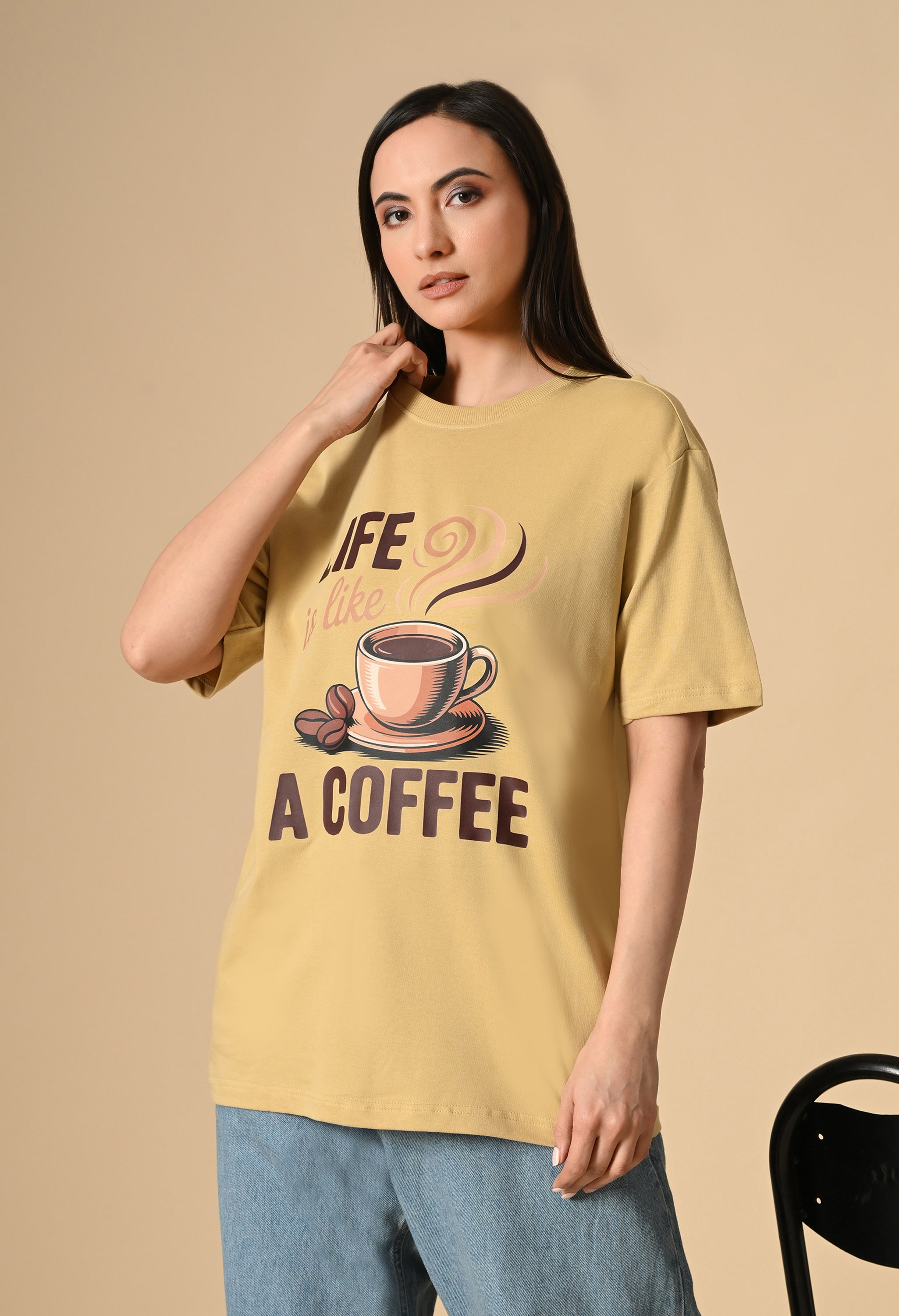 Life is Like a Coffee Premium Oversized Tee for Girls – Cute & Cozy Casual Top