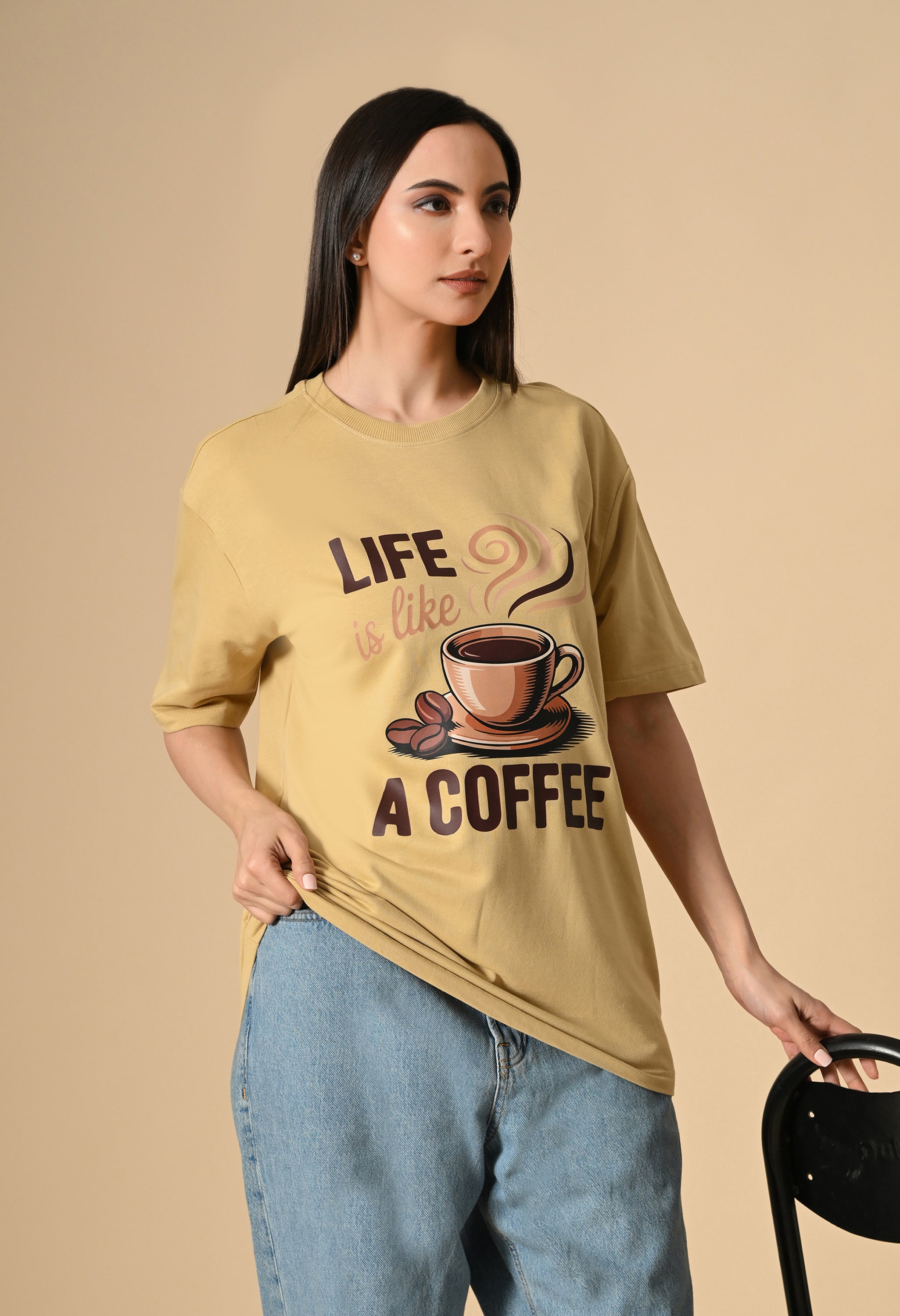 Life is Like a Coffee Premium Oversized Tee for Girls – Cute & Cozy Casual Top