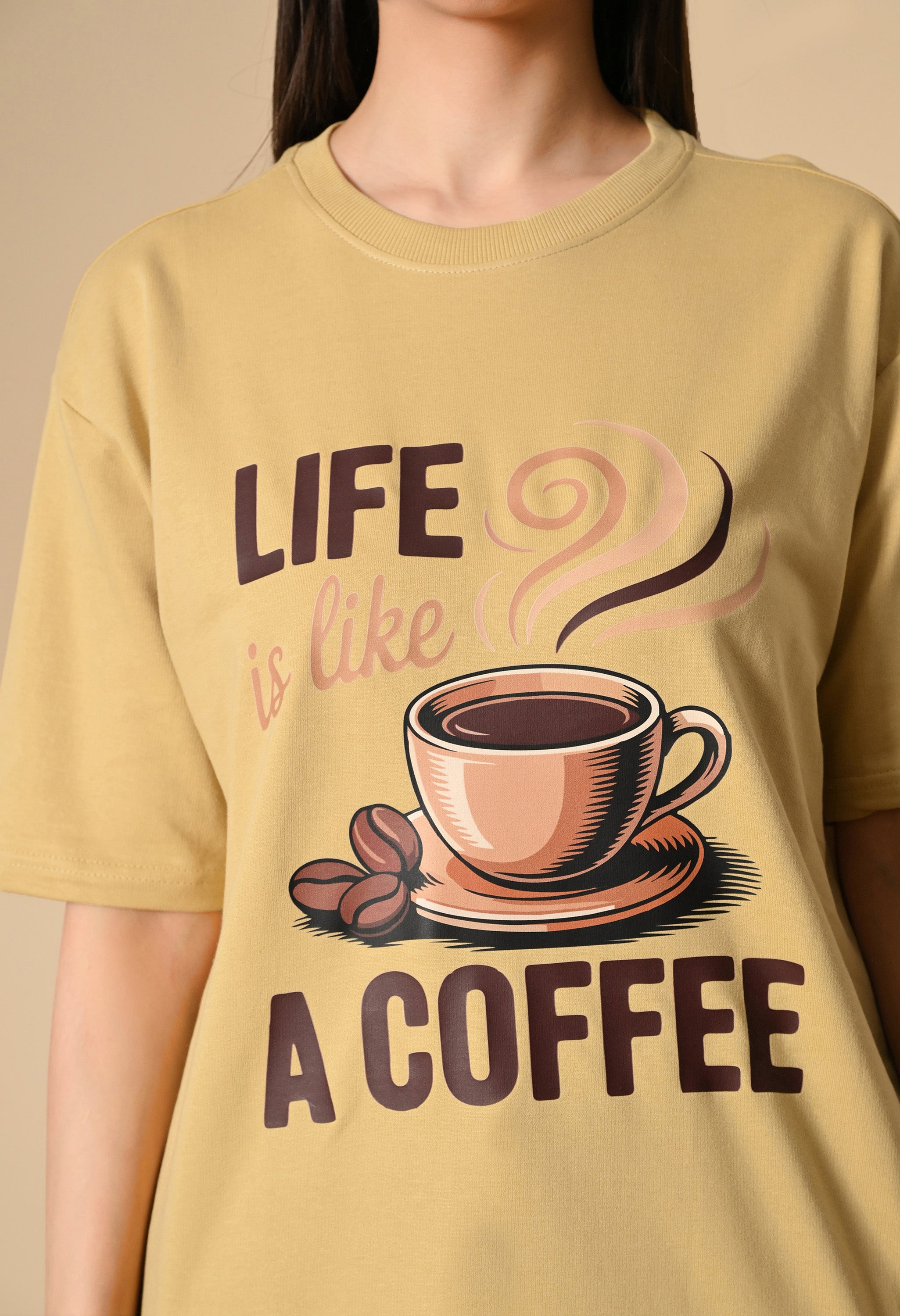 Life is Like a Coffee Premium Oversized Tee for Girls – Cute & Cozy Casual Top