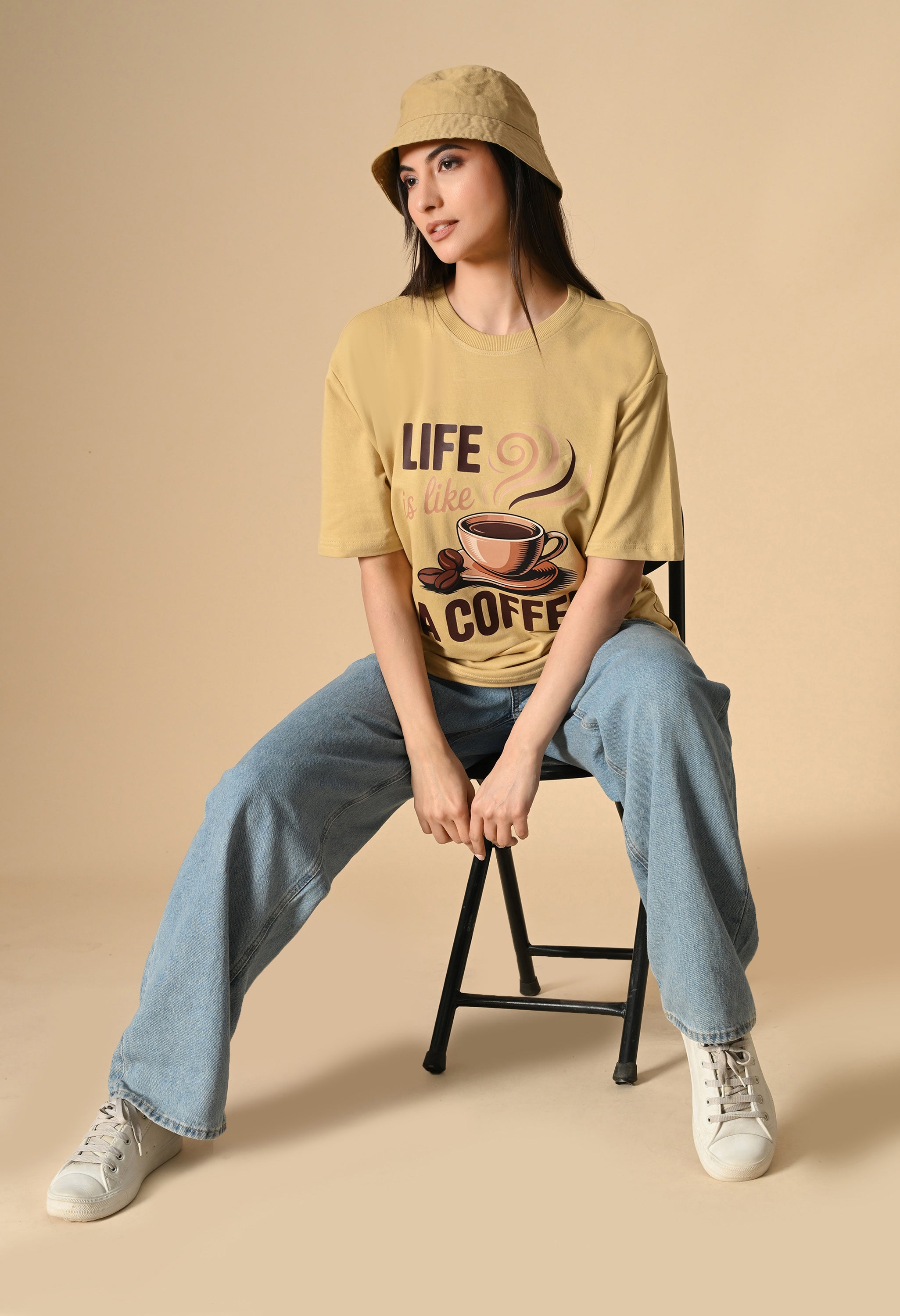 Life is Like a Coffee Premium Oversized Tee for Girls – Cute & Cozy Casual Top