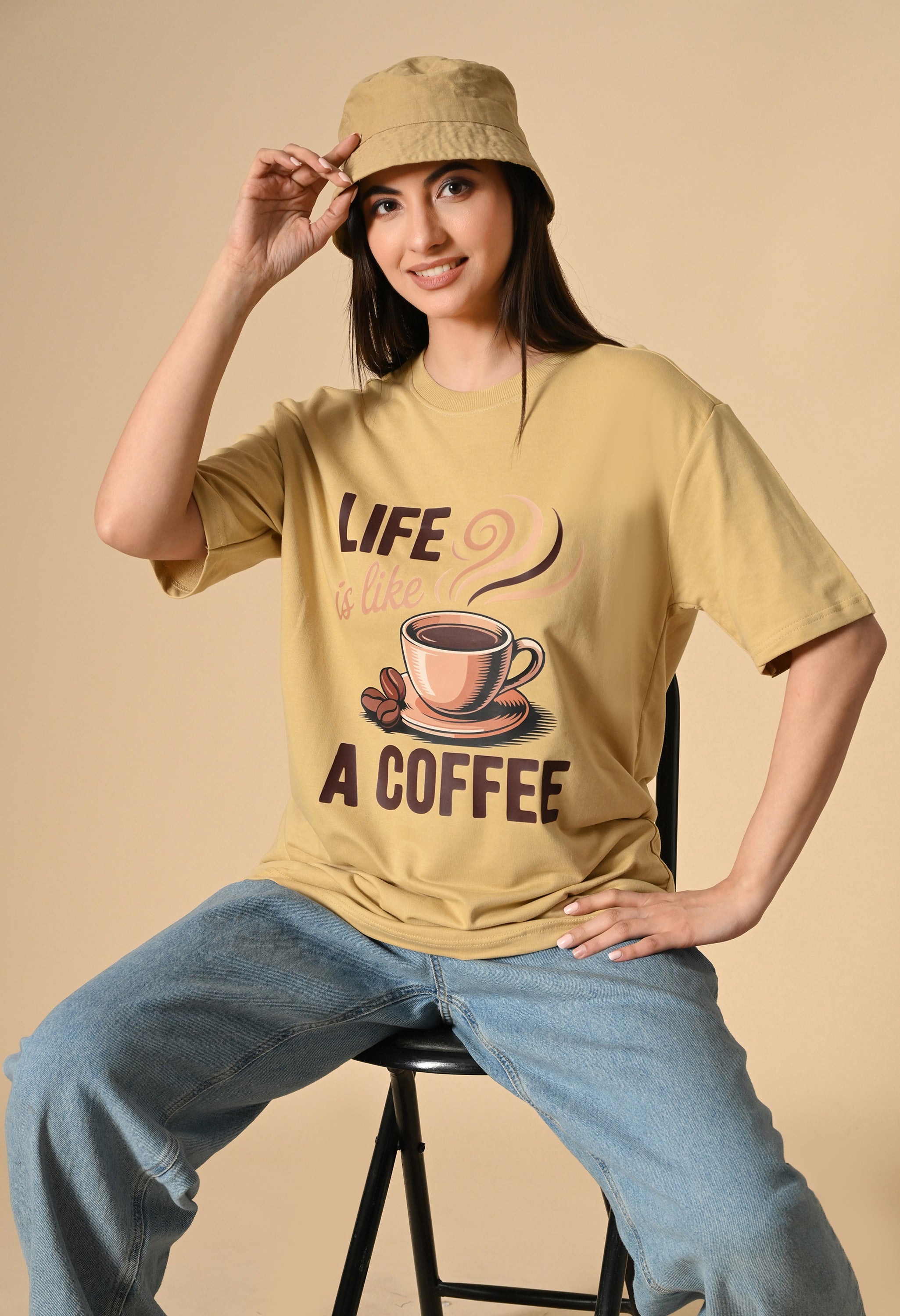 Life is Like a Coffee Premium Oversized Tee for Girls – Cute & Cozy Casual Top