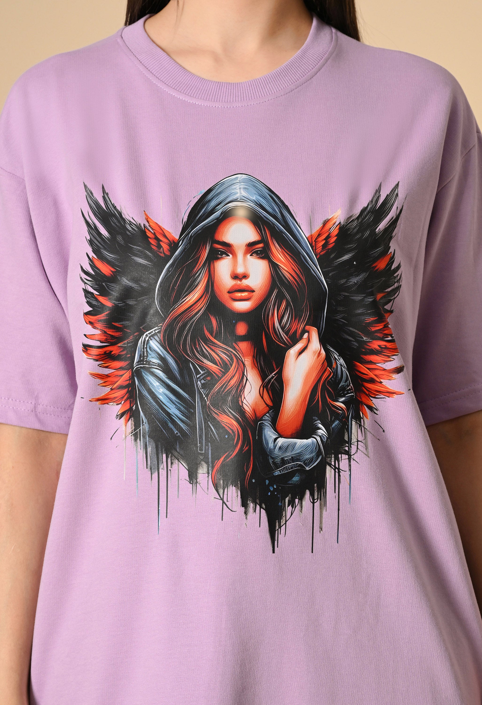 Devil With Wing Premium Oversized Tee for Girls – Trendy Streetwear Essential