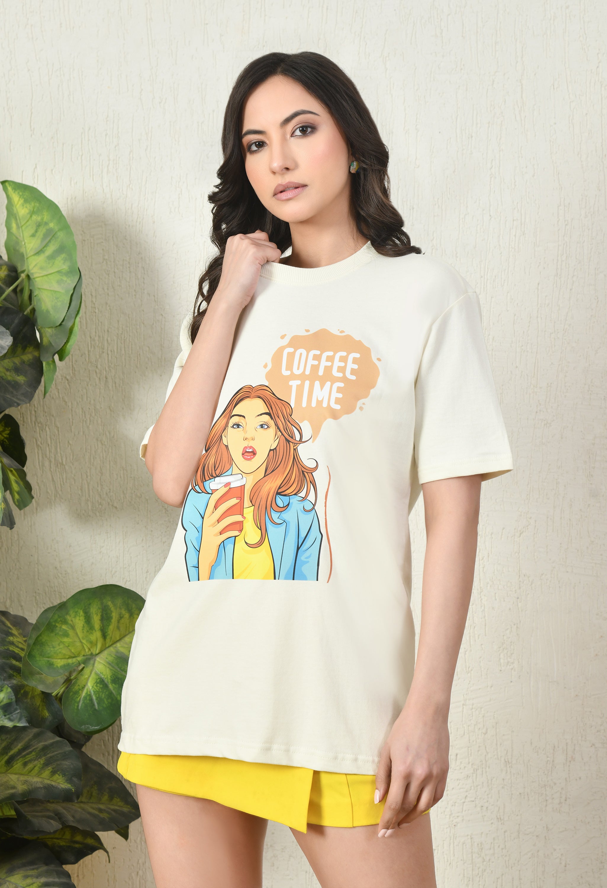 Coffee Time Girl Women’s Premium Oversized T-Shirt – Soft Cotton Comfort Wear
