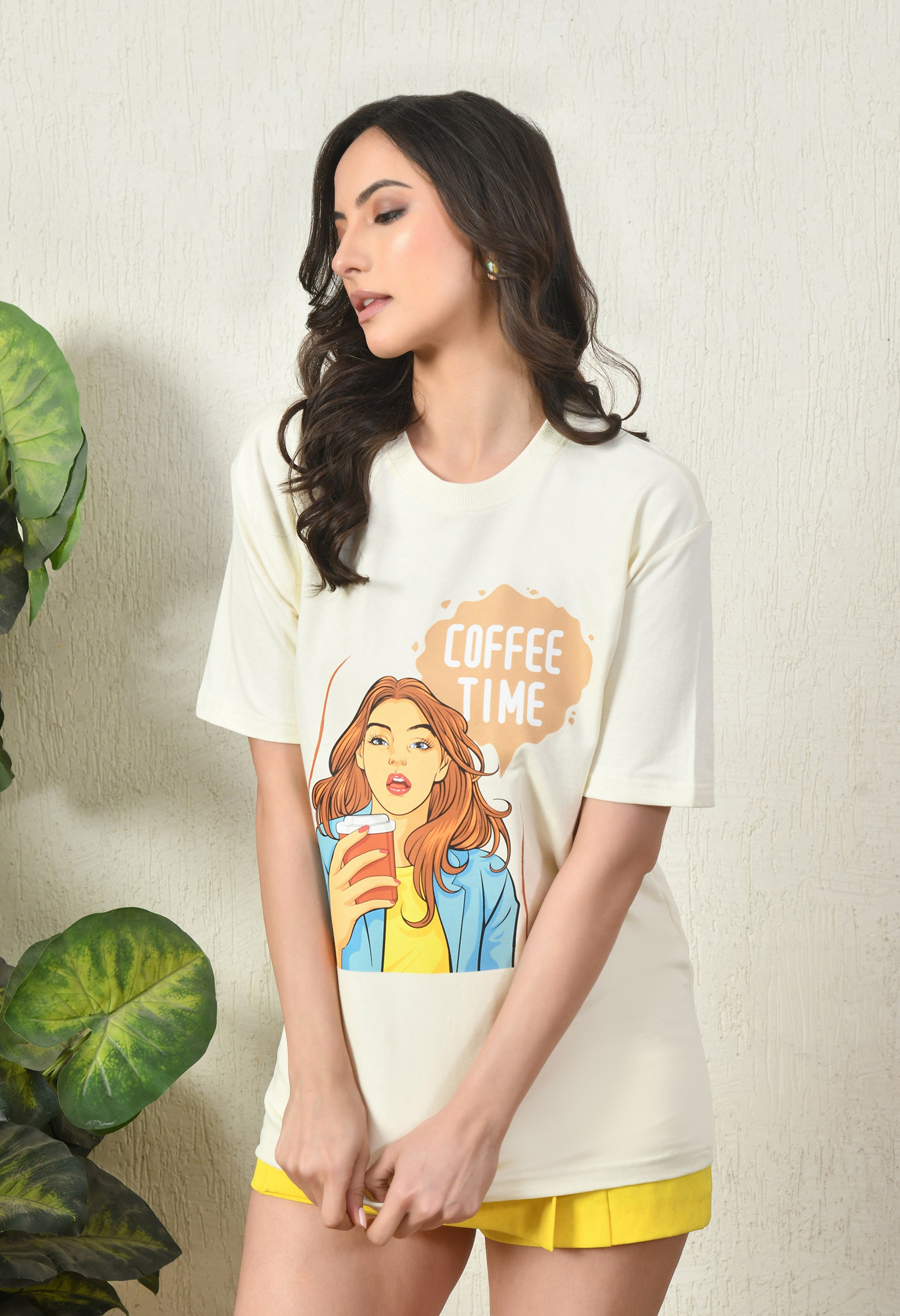 Coffee Time Girl Women’s Premium Oversized T-Shirt – Soft Cotton Comfort Wear