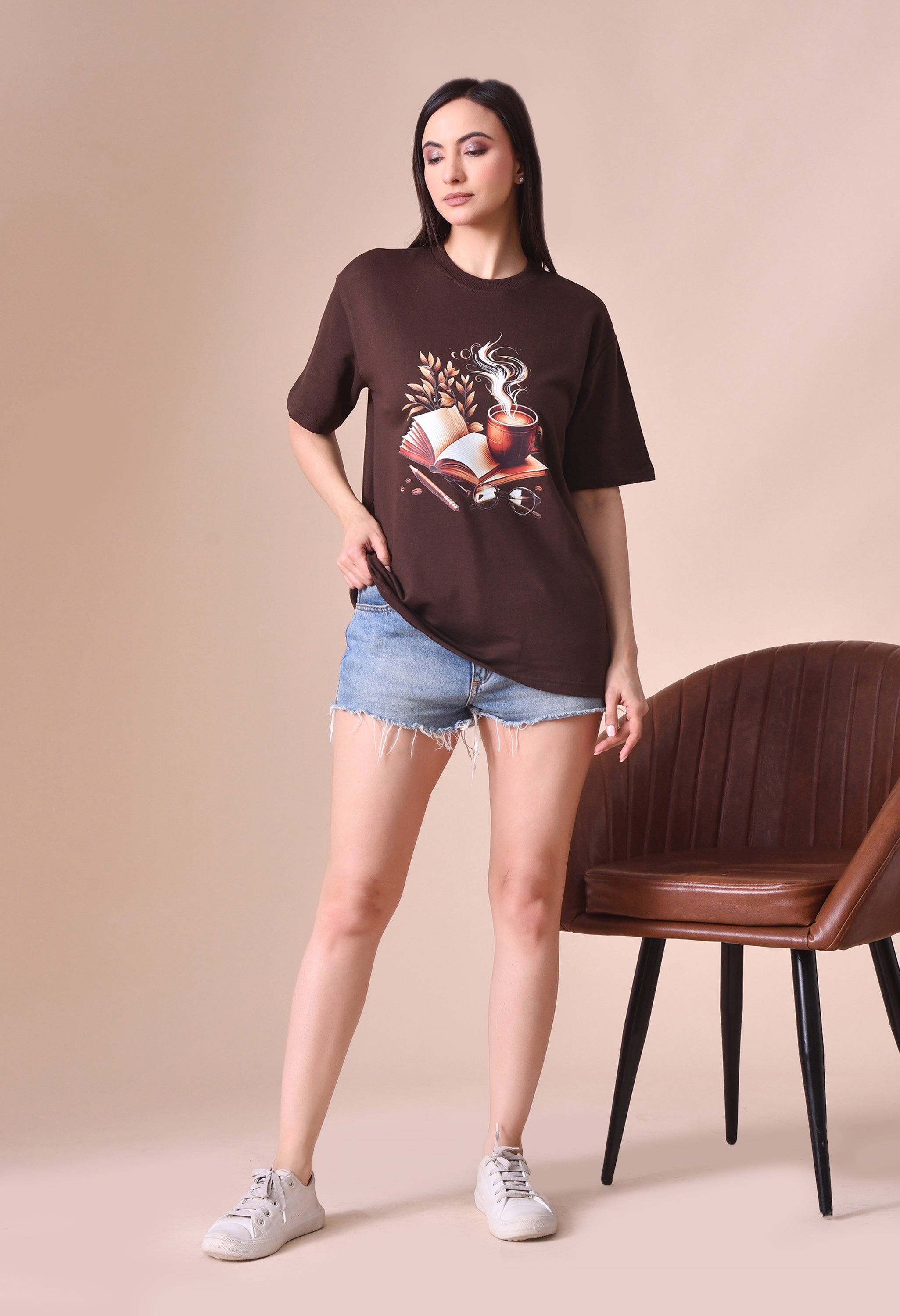 Coffee Book Premium Oversized Tee – Trendy Comfort Fit for Women