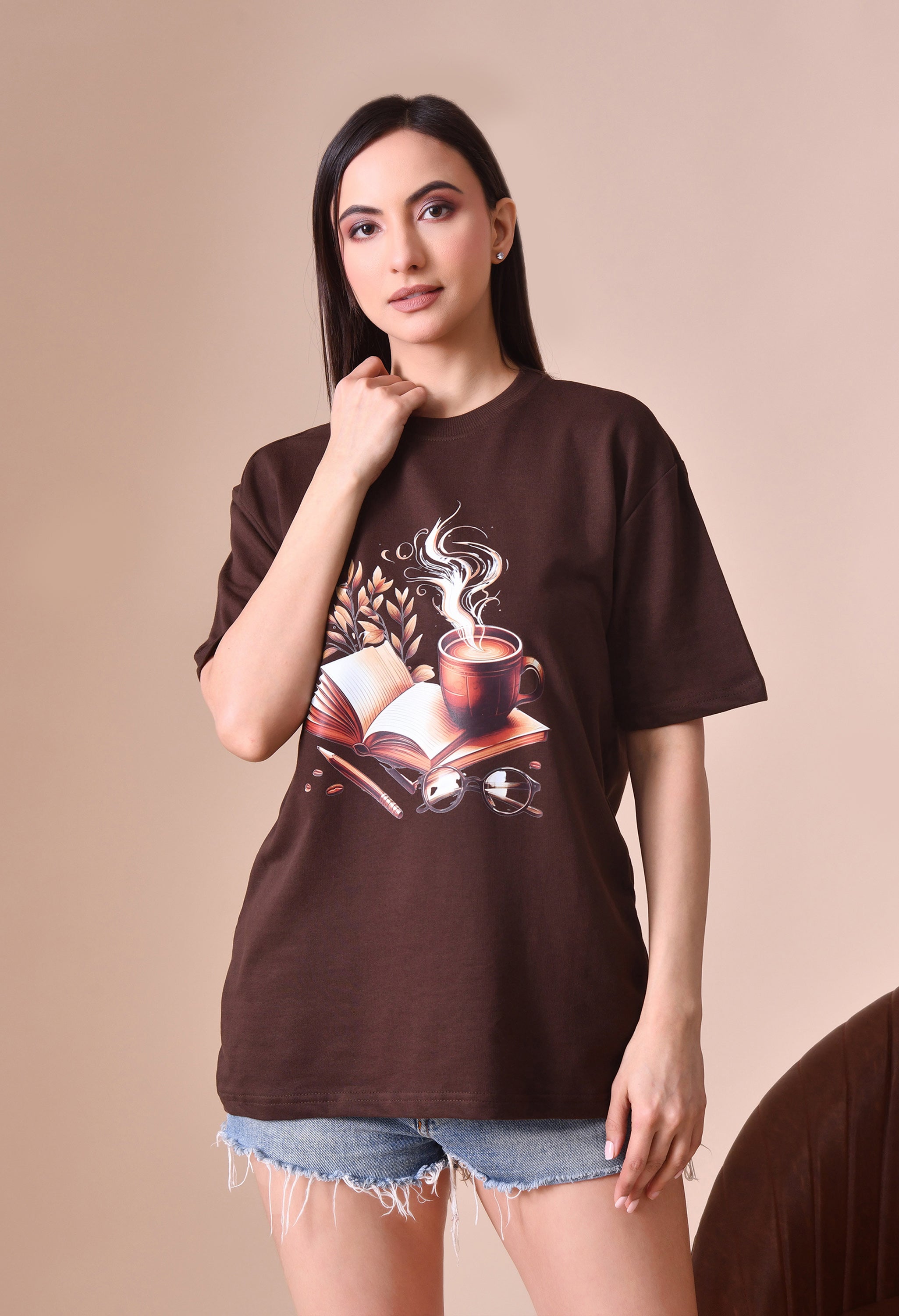 Coffee Book Premium Oversized Tee – Trendy Comfort Fit for Women