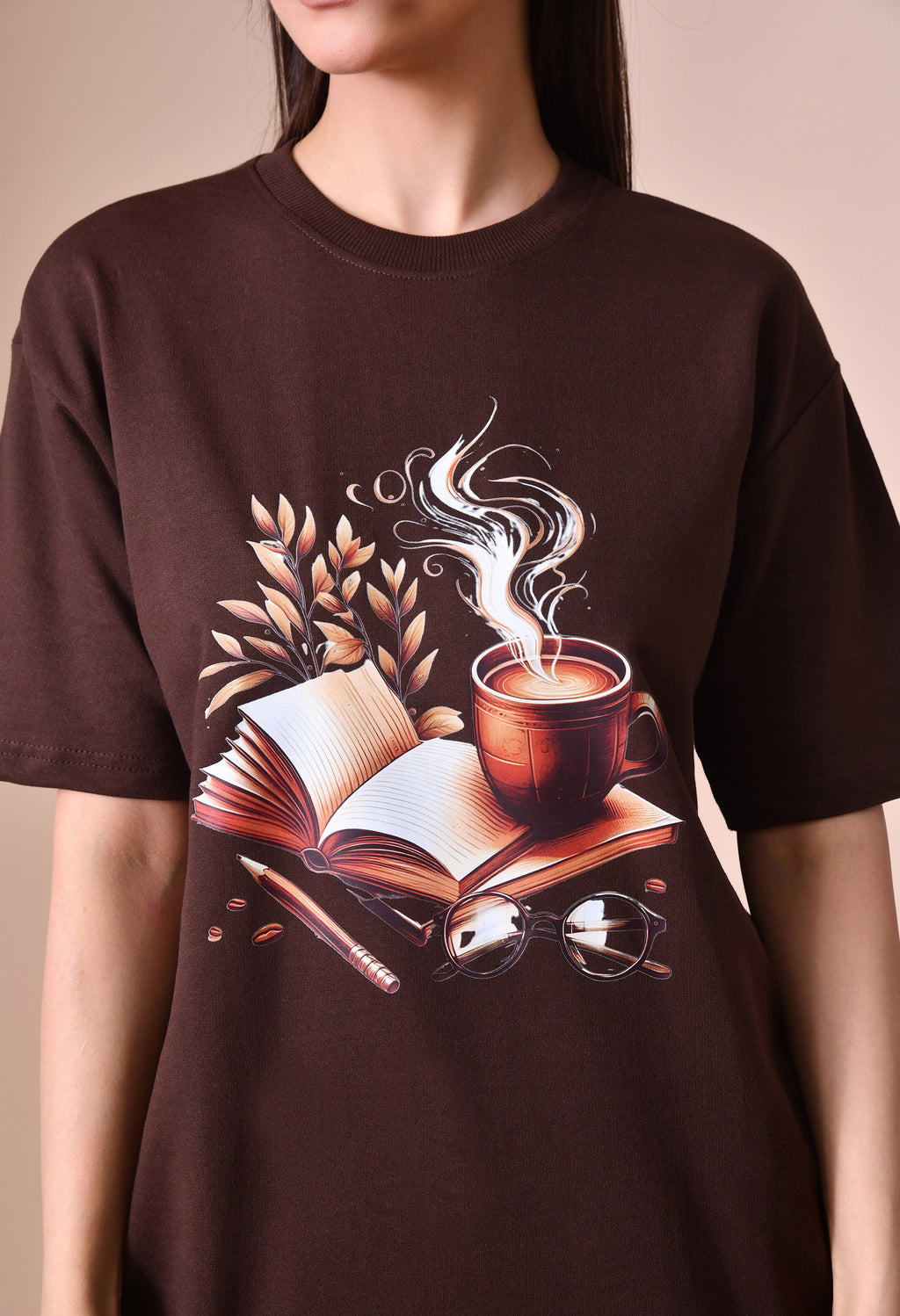 Coffee Book Premium Oversized Tee – Trendy Comfort Fit for Women