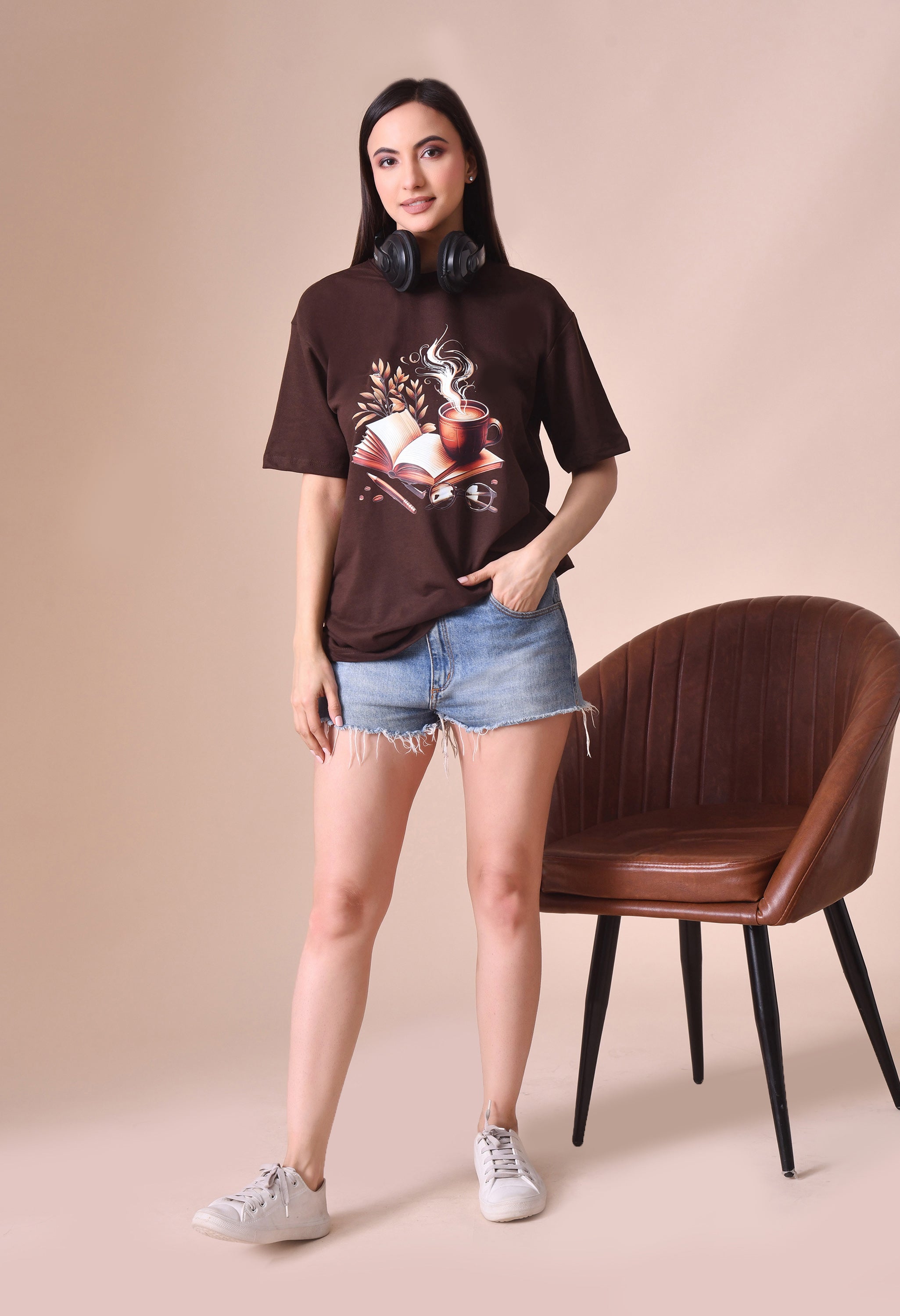Coffee Book Premium Oversized Tee – Trendy Comfort Fit for Women