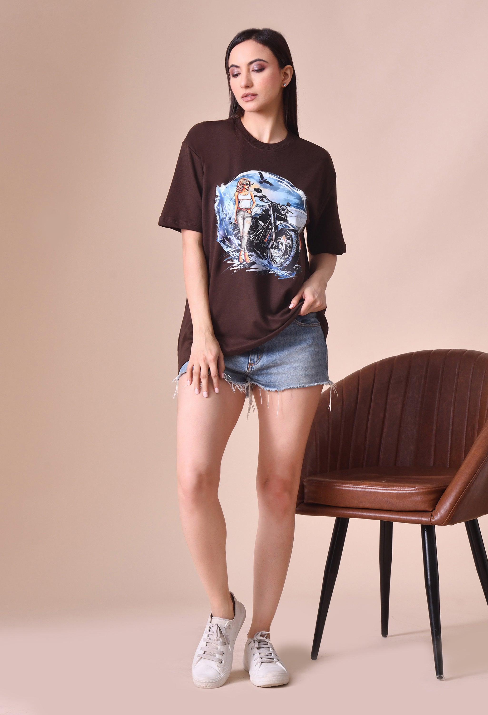 Biker Girl Premium Oversized T-Shirt for Women – Bold Street Style Comfort Fit Tee