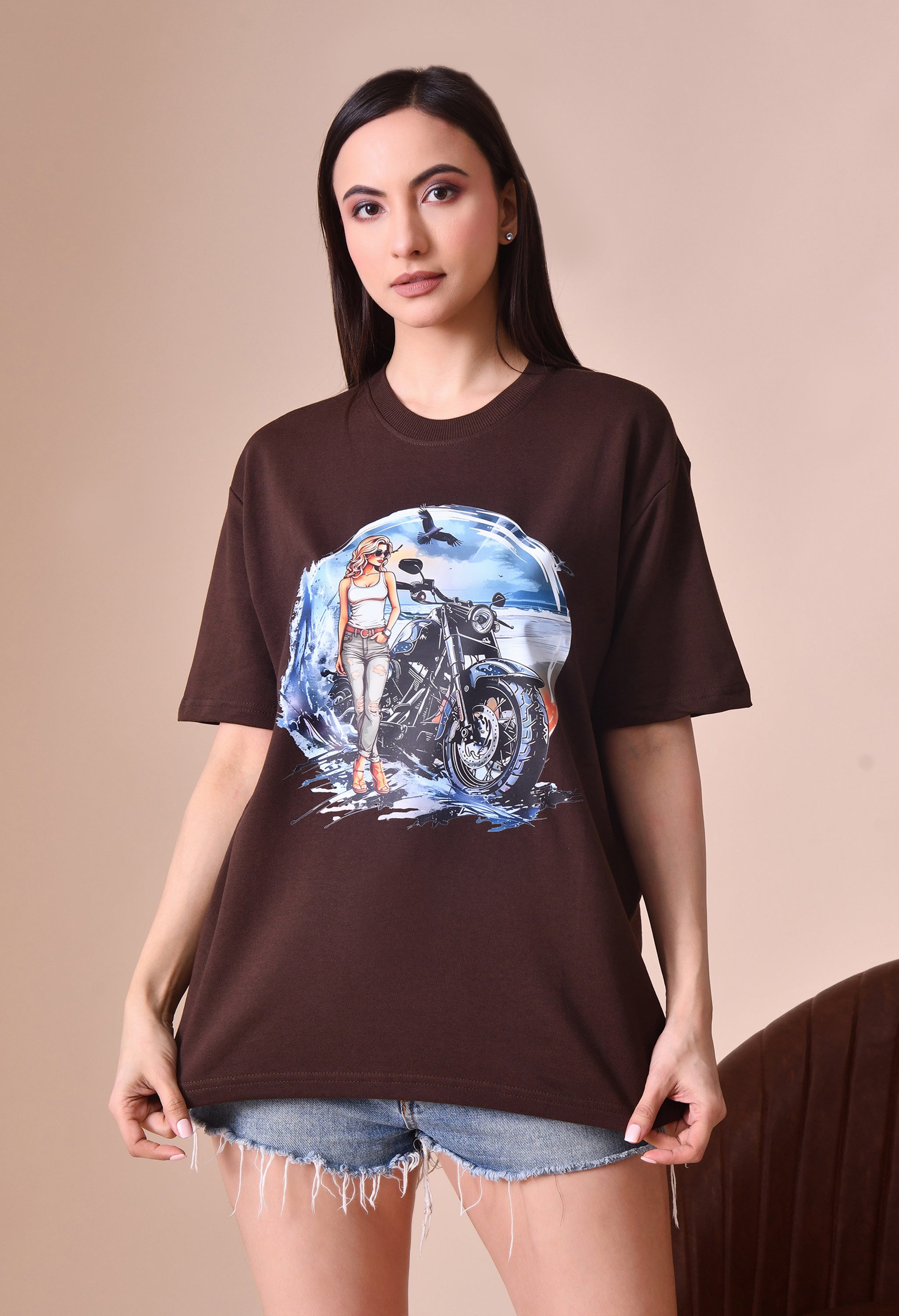 Biker Girl Premium Oversized T-Shirt for Women – Bold Street Style Comfort Fit Tee