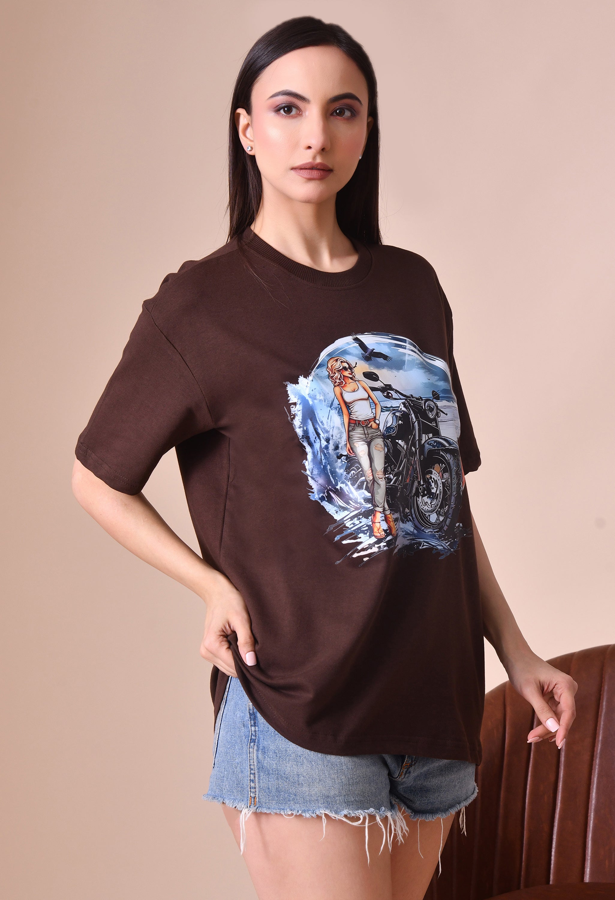Biker Girl Premium Oversized T-Shirt for Women – Bold Street Style Comfort Fit Tee