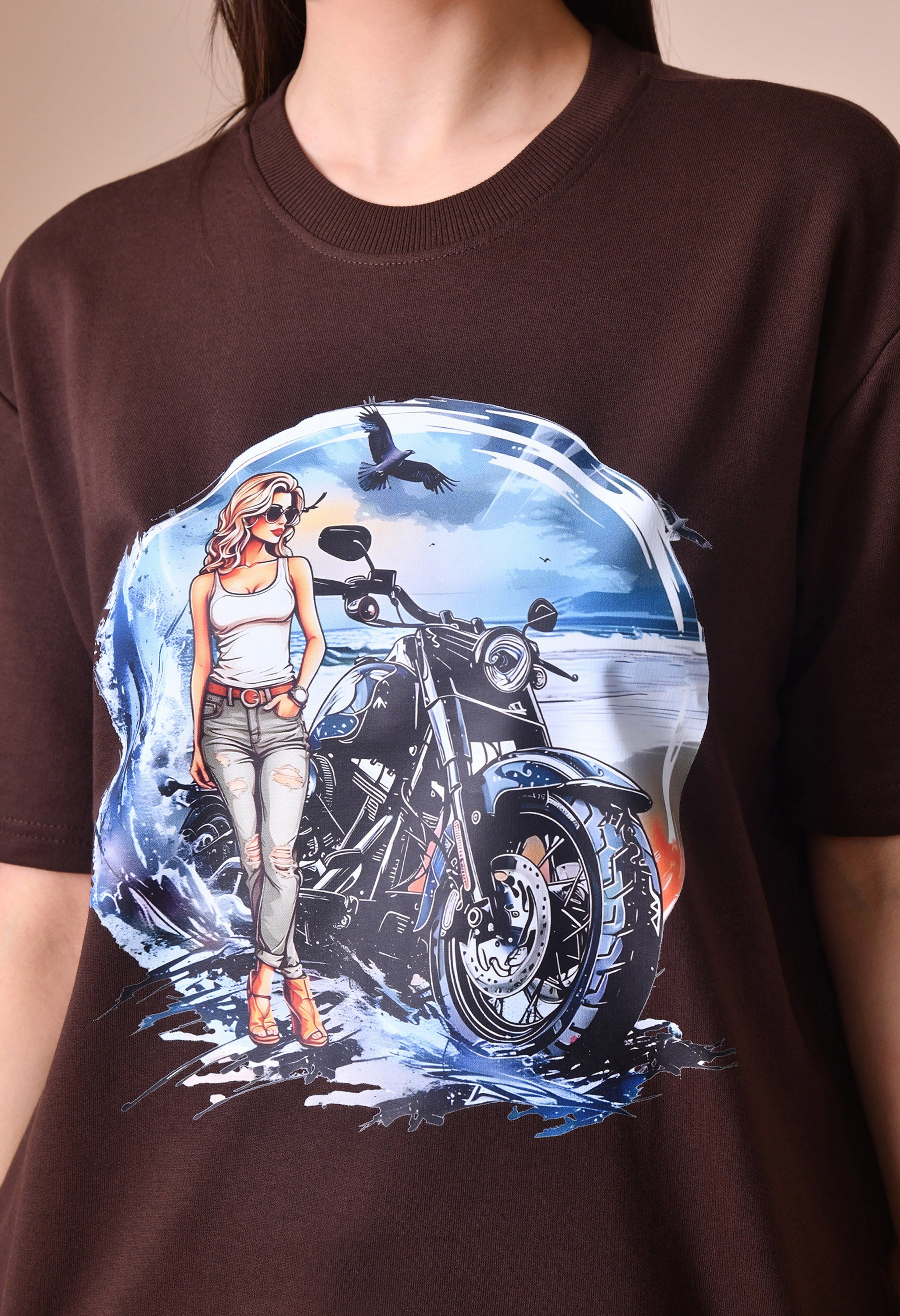 Biker Girl Premium Oversized T-Shirt for Women – Bold Street Style Comfort Fit Tee