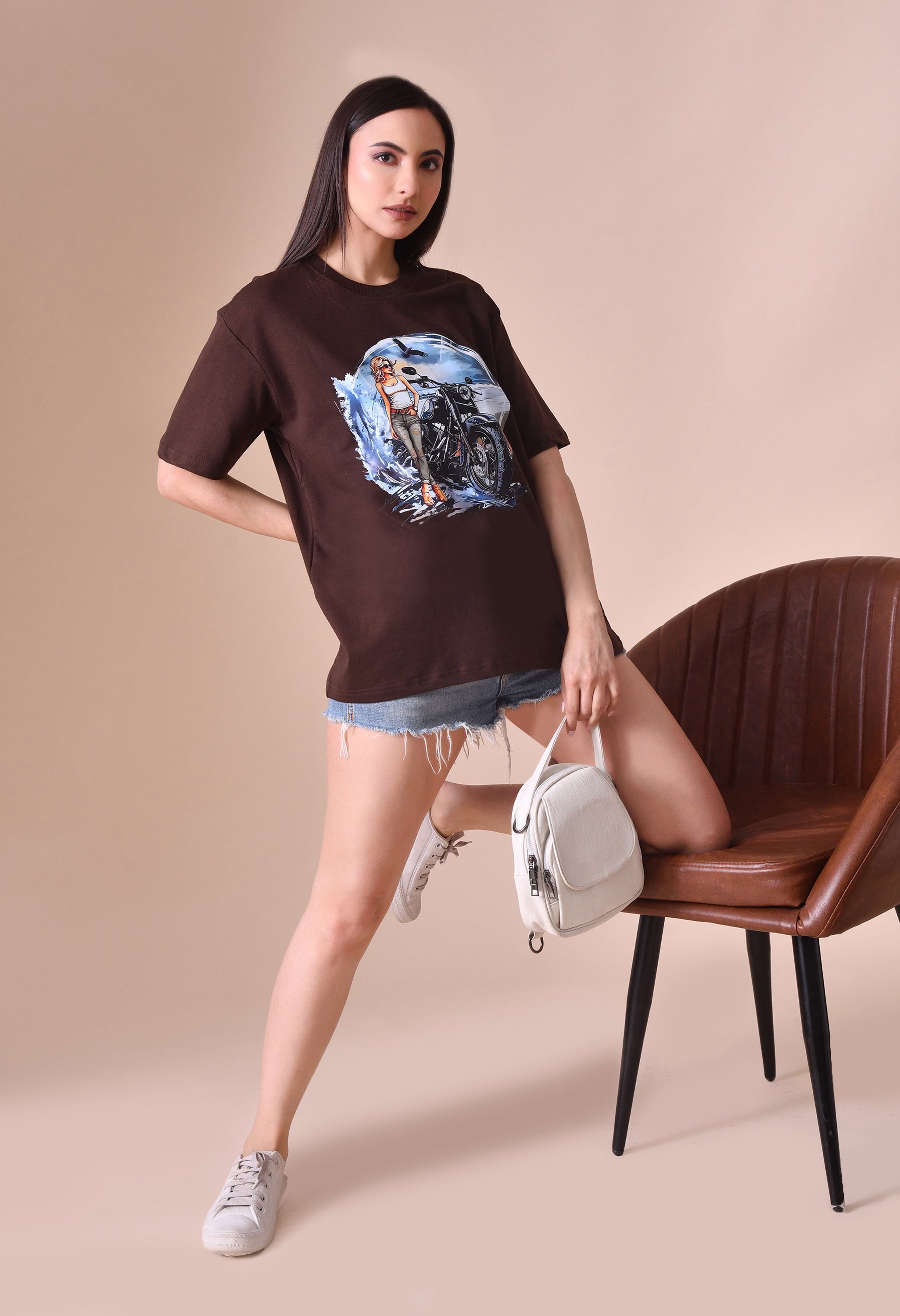 Biker Girl Premium Oversized T-Shirt for Women – Bold Street Style Comfort Fit Tee