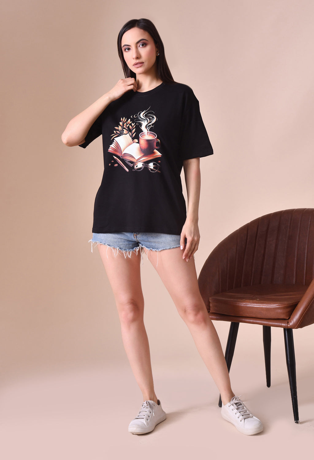 Coffee Book Premium Oversized Tee – Trendy Comfort Fit for Women