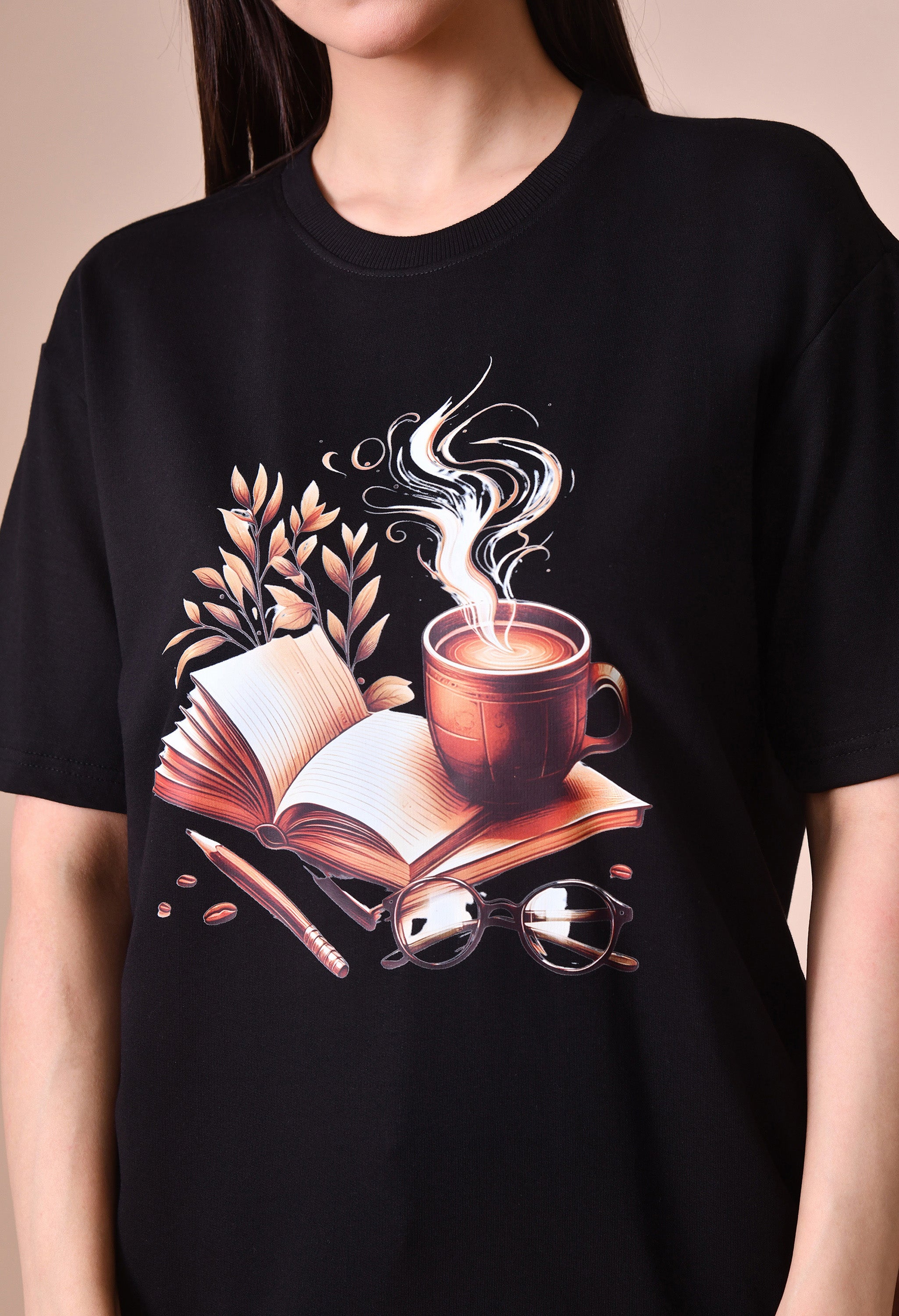 Coffee Book Premium Oversized Tee – Trendy Comfort Fit for Women