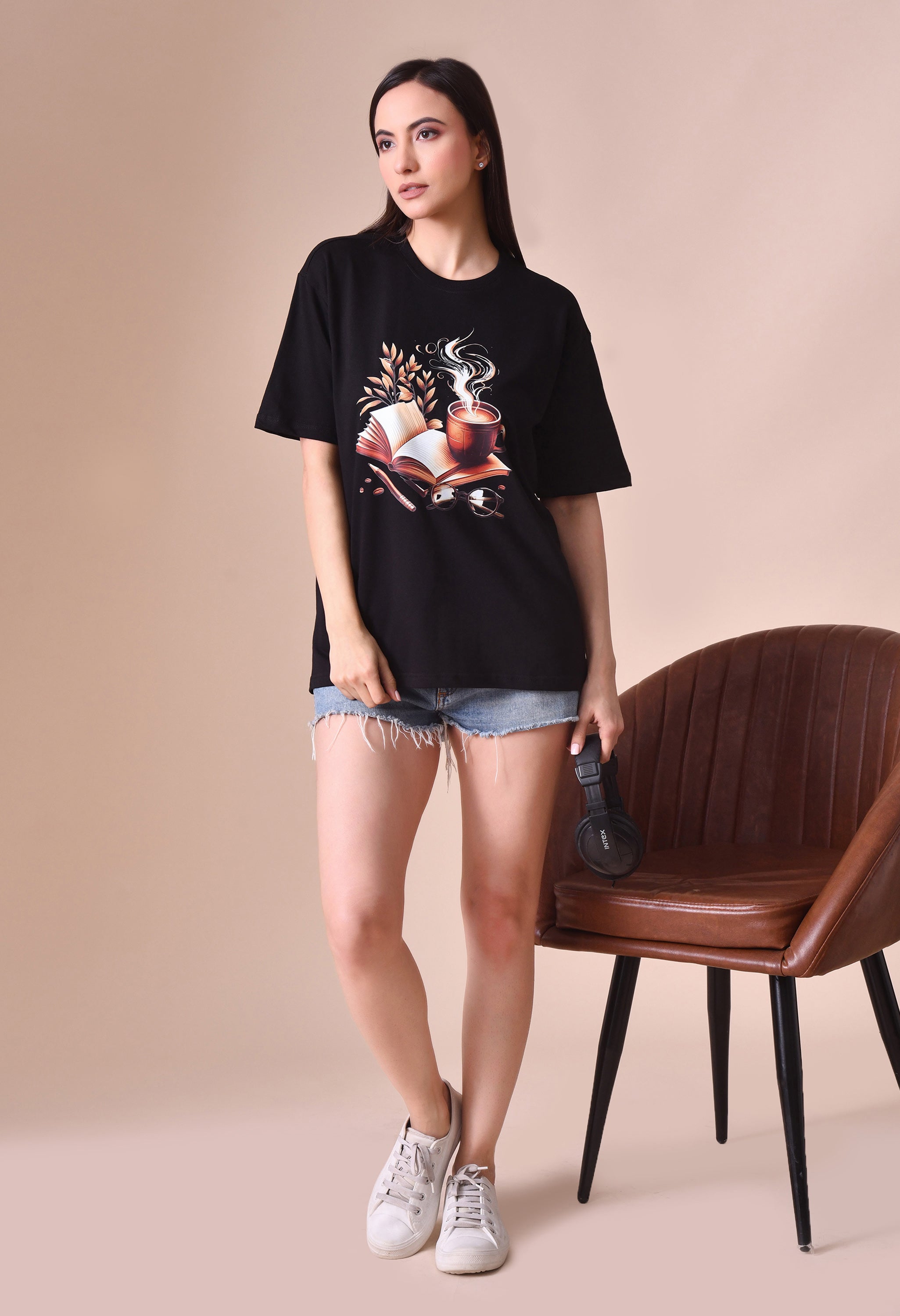 Coffee Book Premium Oversized Tee – Trendy Comfort Fit for Women