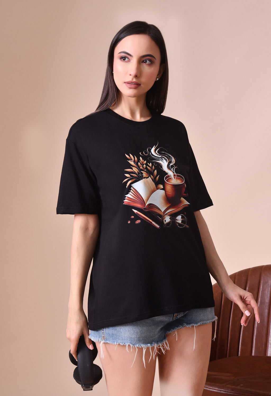 Coffee Book Premium Oversized Tee – Trendy Comfort Fit for Women