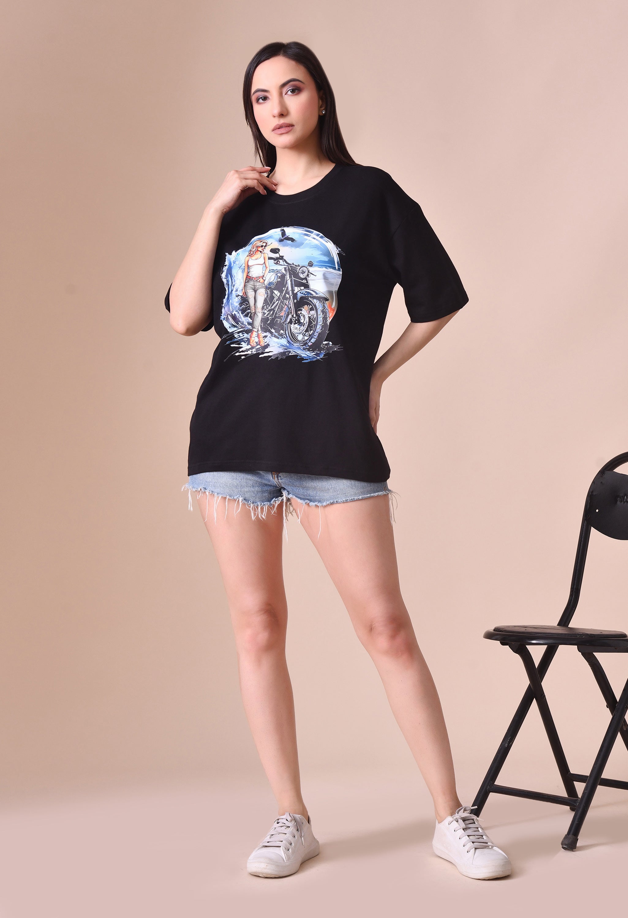 Biker Girl Premium Oversized T-Shirt for Women – Bold Street Style Comfort Fit Tee