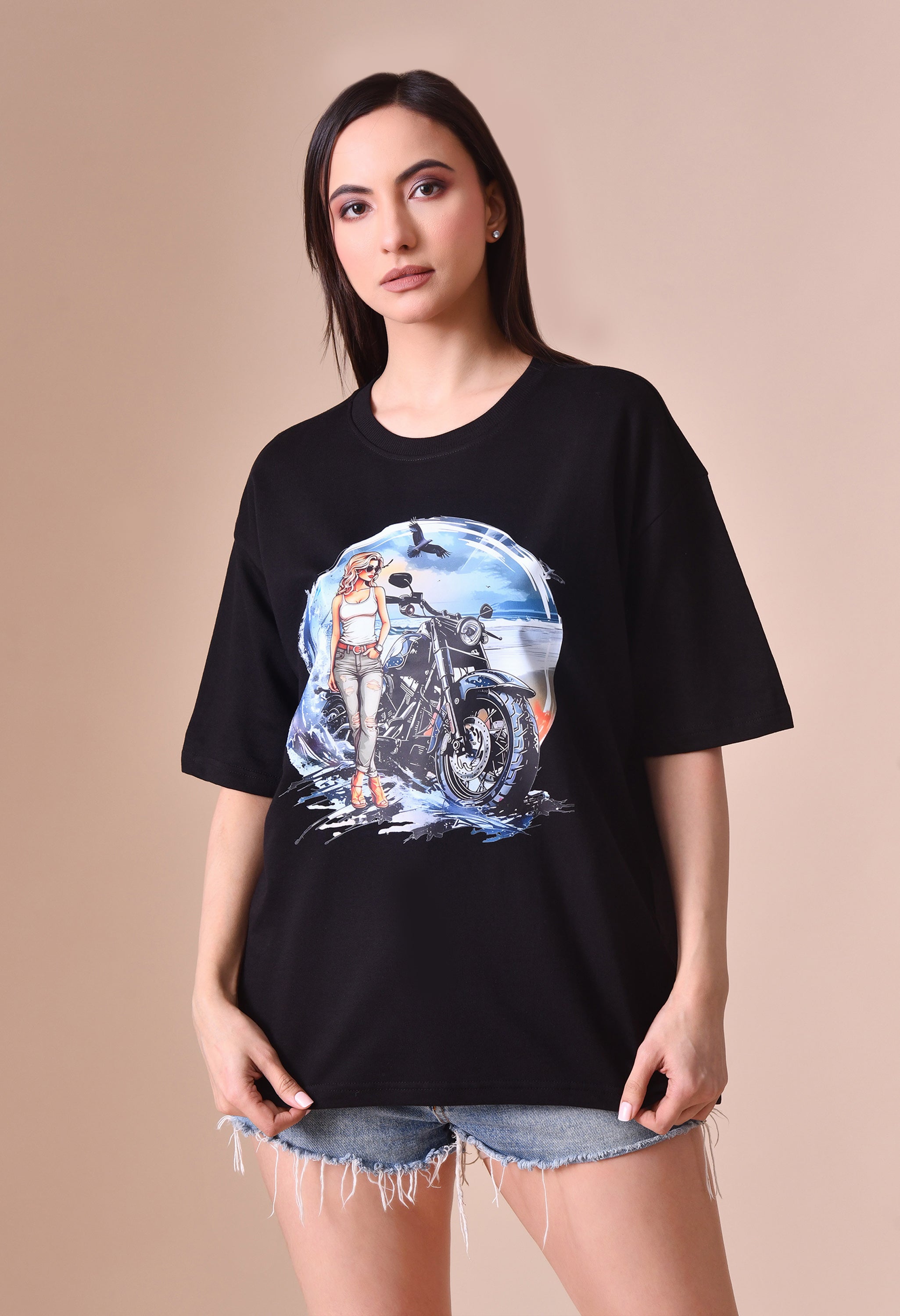 Biker Girl Premium Oversized T-Shirt for Women – Bold Street Style Comfort Fit Tee