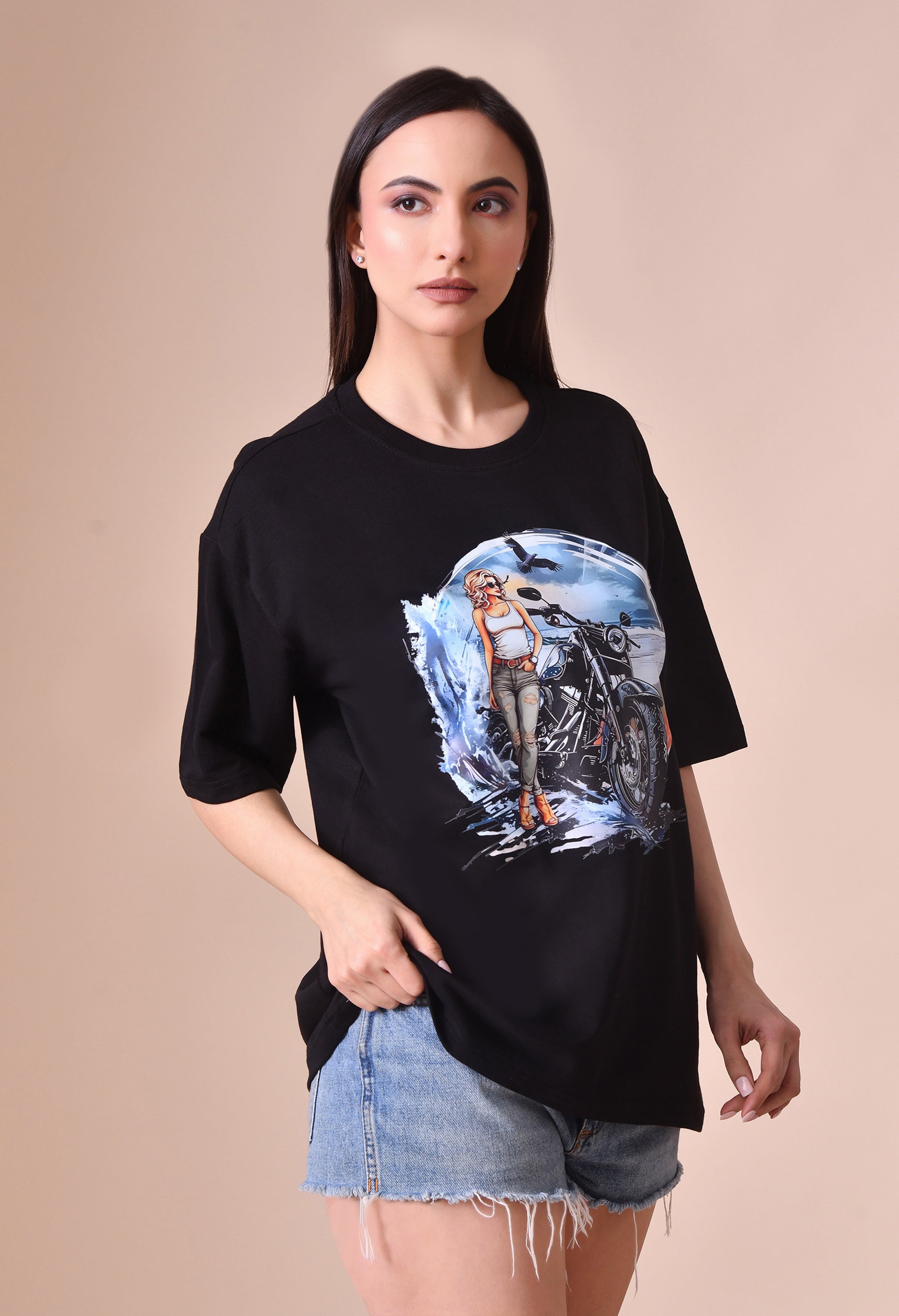 Biker Girl Premium Oversized T-Shirt for Women – Bold Street Style Comfort Fit Tee