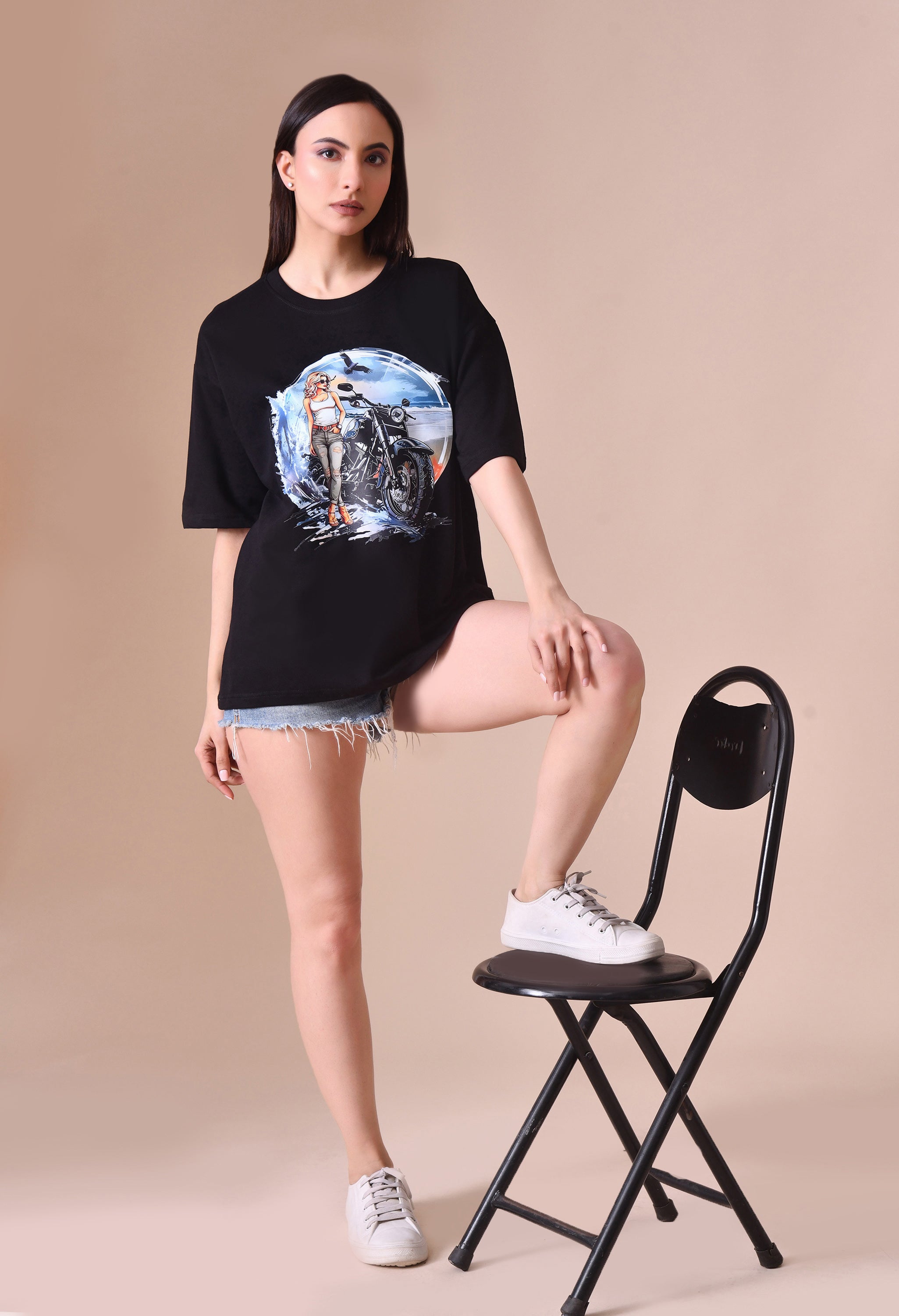 Biker Girl Premium Oversized T-Shirt for Women – Bold Street Style Comfort Fit Tee