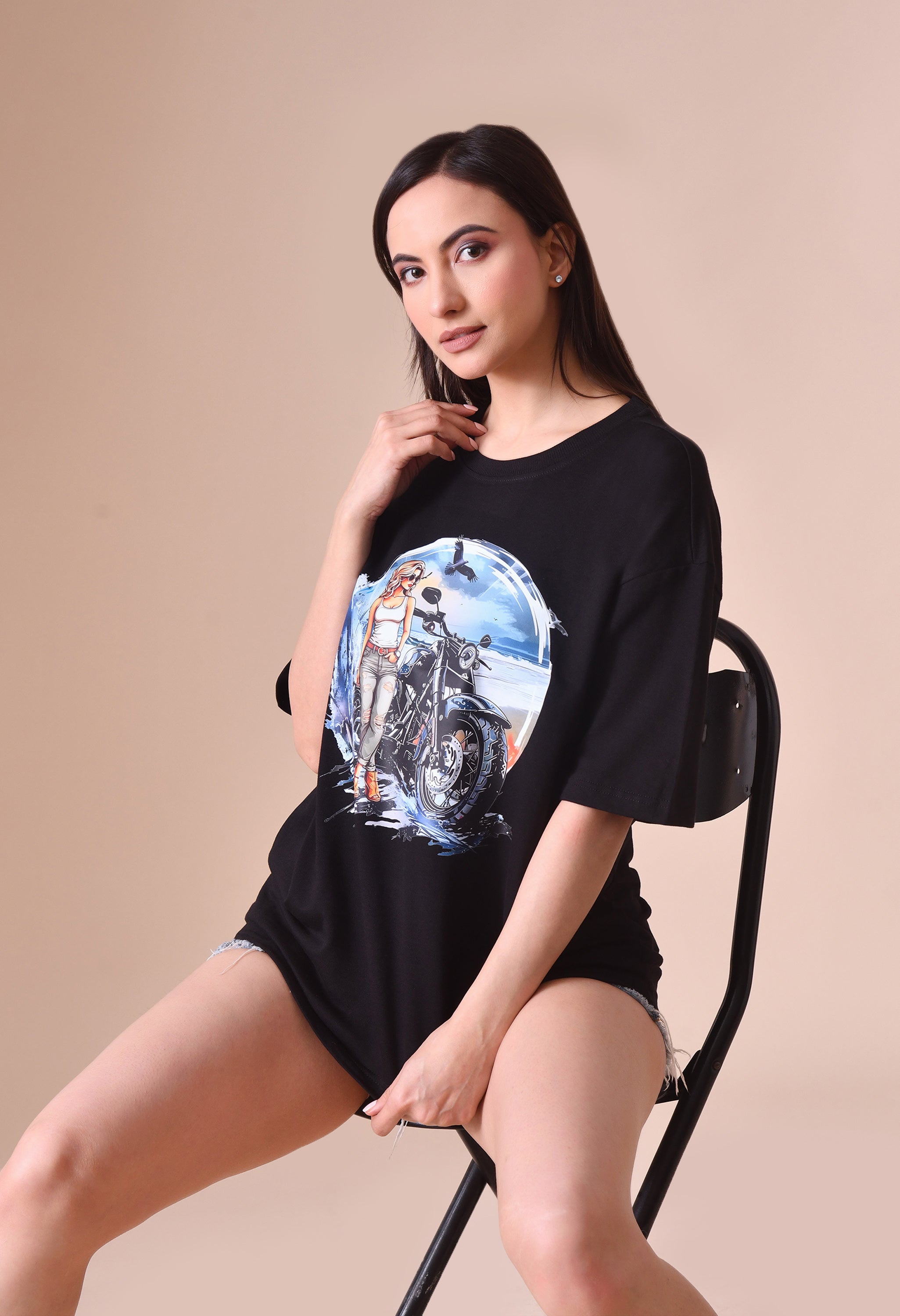 Biker Girl Premium Oversized T-Shirt for Women – Bold Street Style Comfort Fit Tee