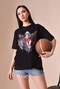 Devil With Wing Premium Oversized Tee for Girls – Trendy Streetwear Essential