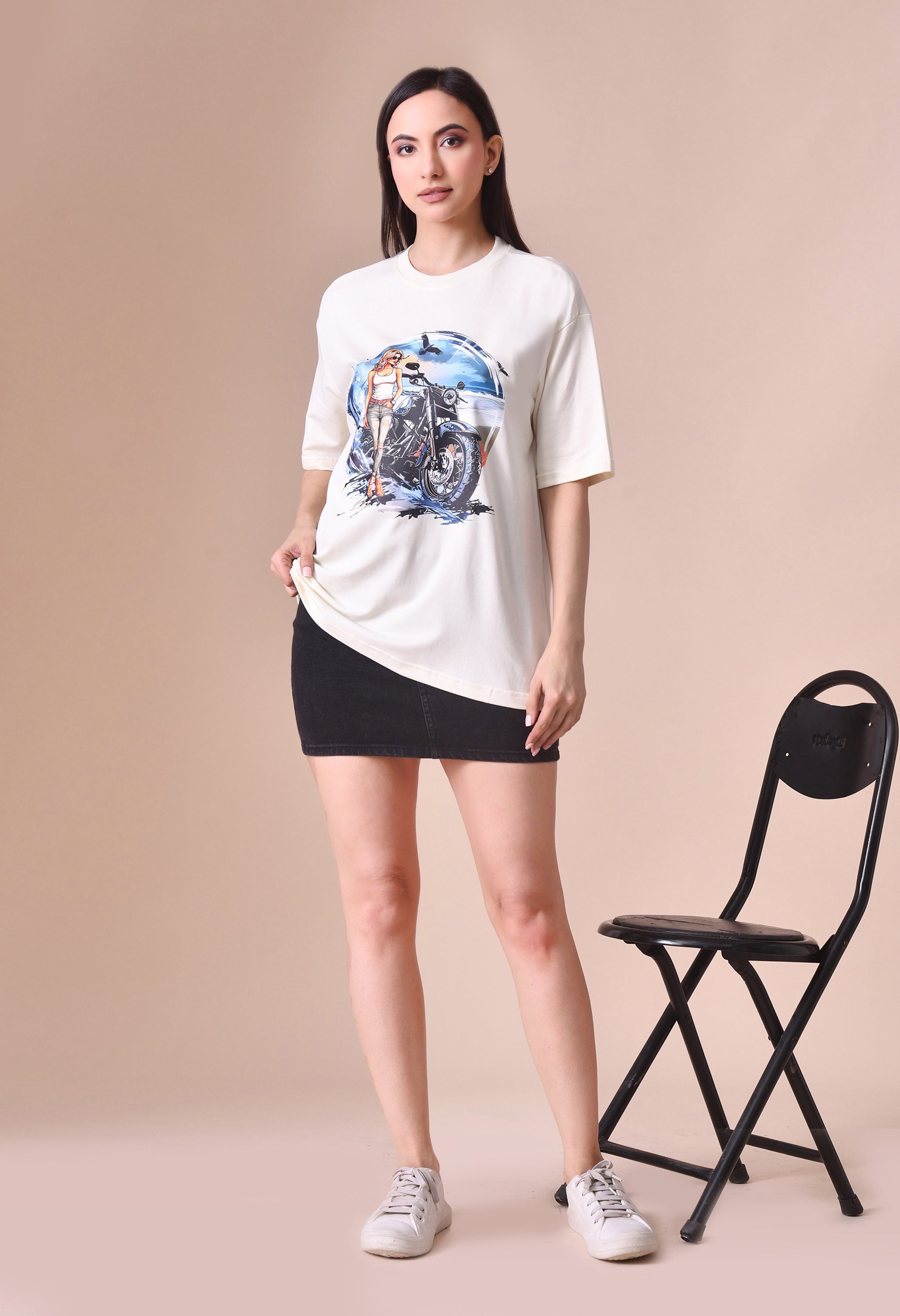 Biker Girl Premium Oversized T-Shirt for Women – Bold Street Style Comfort Fit Tee