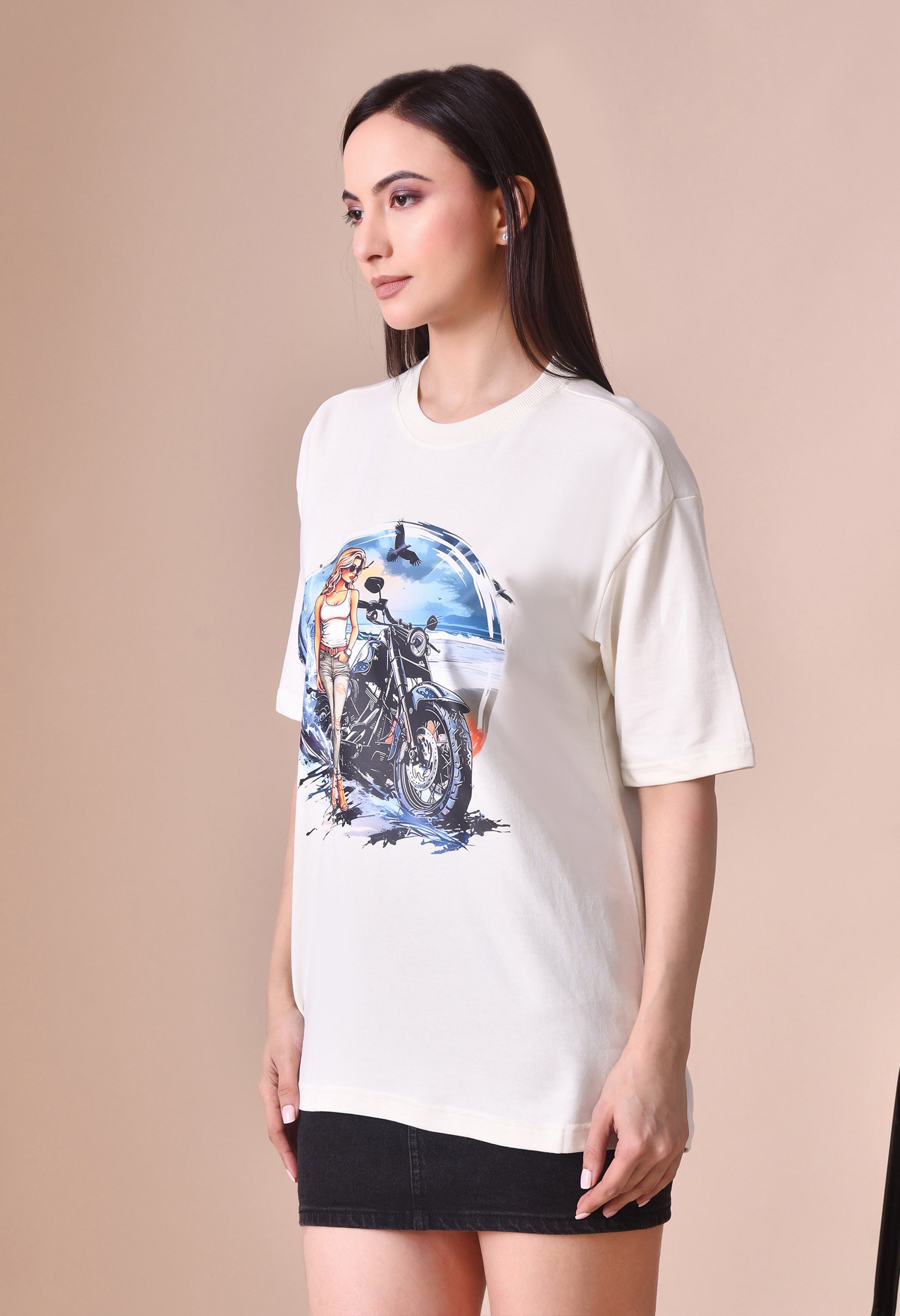 Biker Girl Premium Oversized T-Shirt for Women – Bold Street Style Comfort Fit Tee