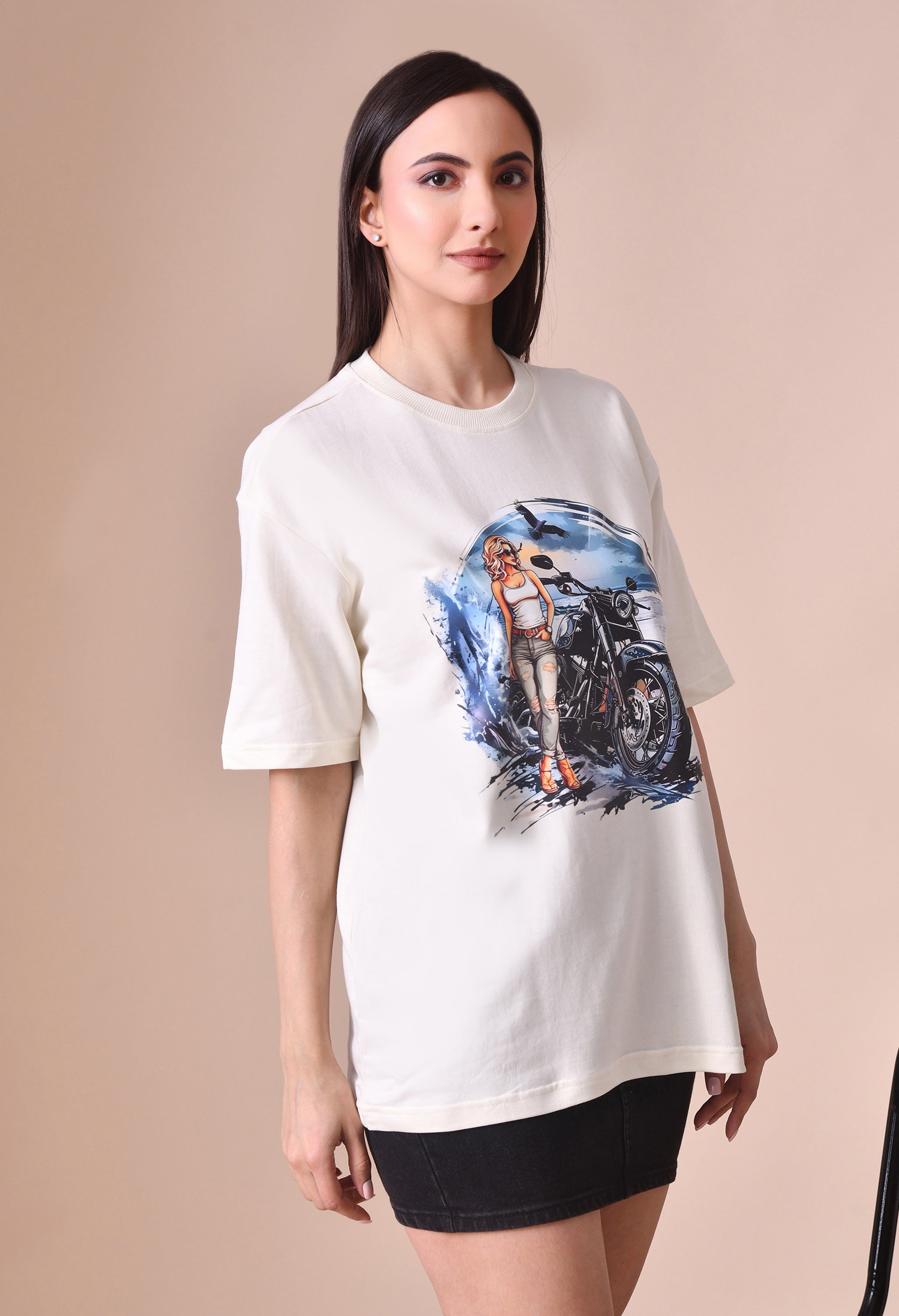 Biker Girl Premium Oversized T-Shirt for Women – Bold Street Style Comfort Fit Tee