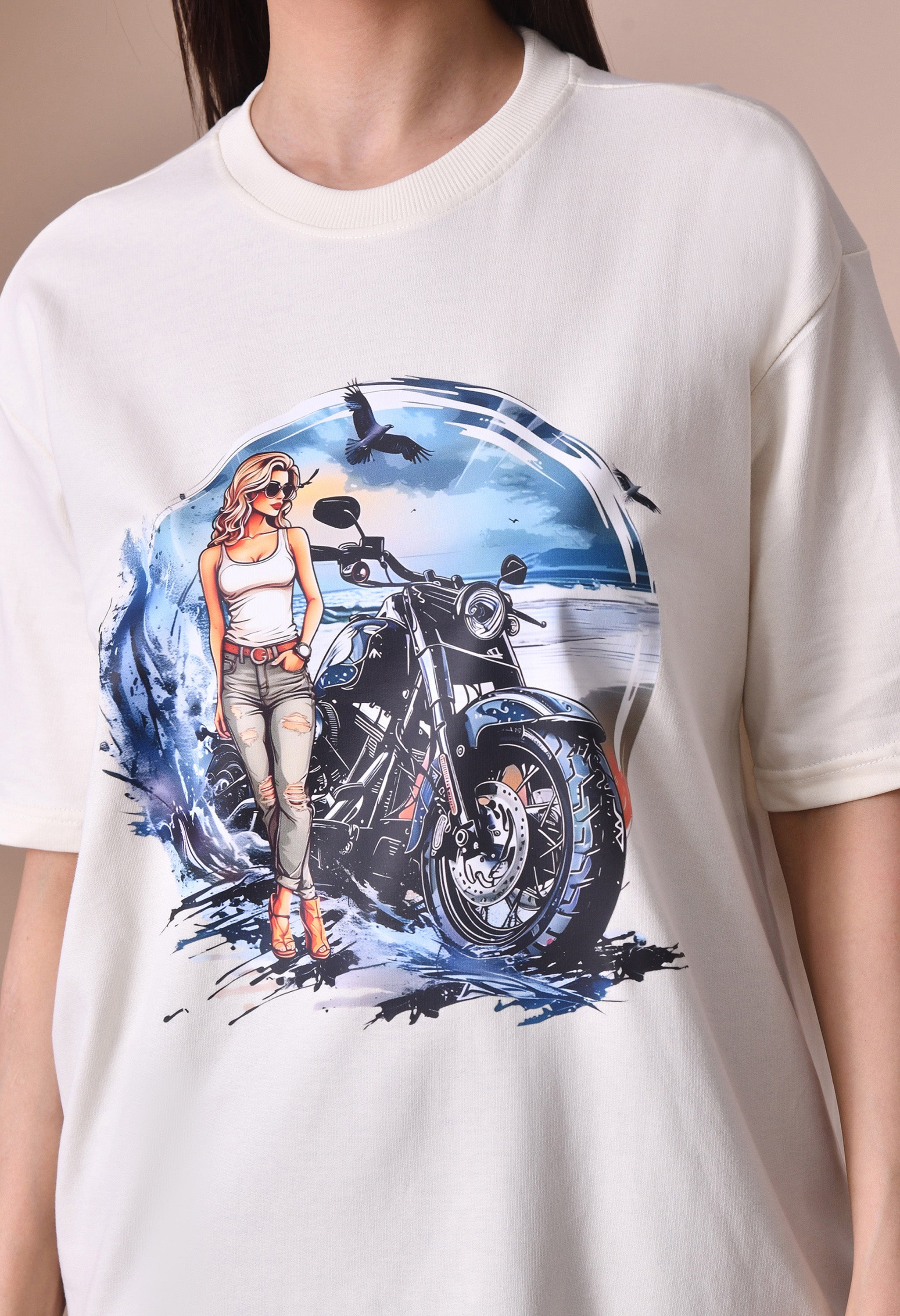 Biker Girl Premium Oversized T-Shirt for Women – Bold Street Style Comfort Fit Tee