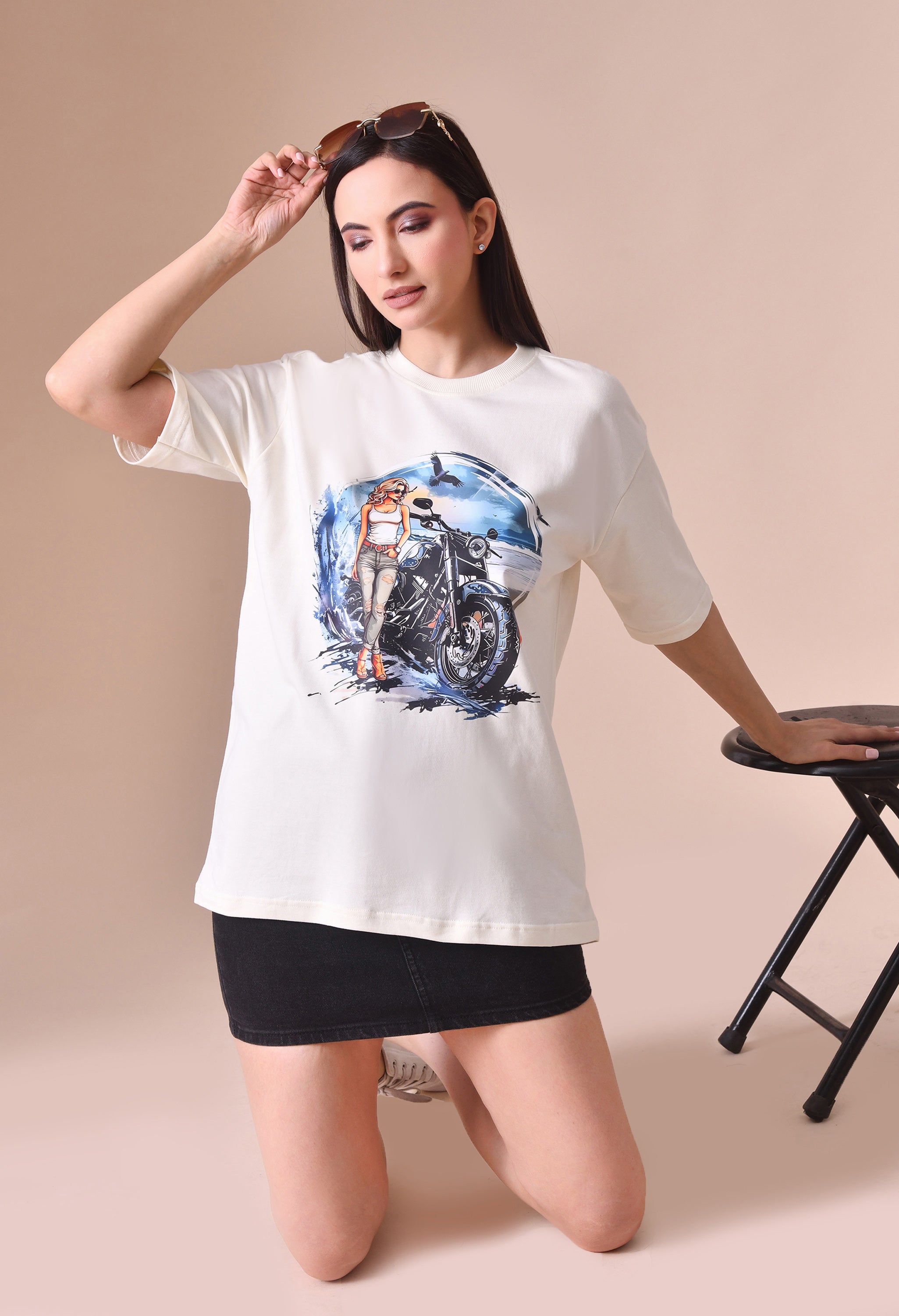 Biker Girl Premium Oversized T-Shirt for Women – Bold Street Style Comfort Fit Tee