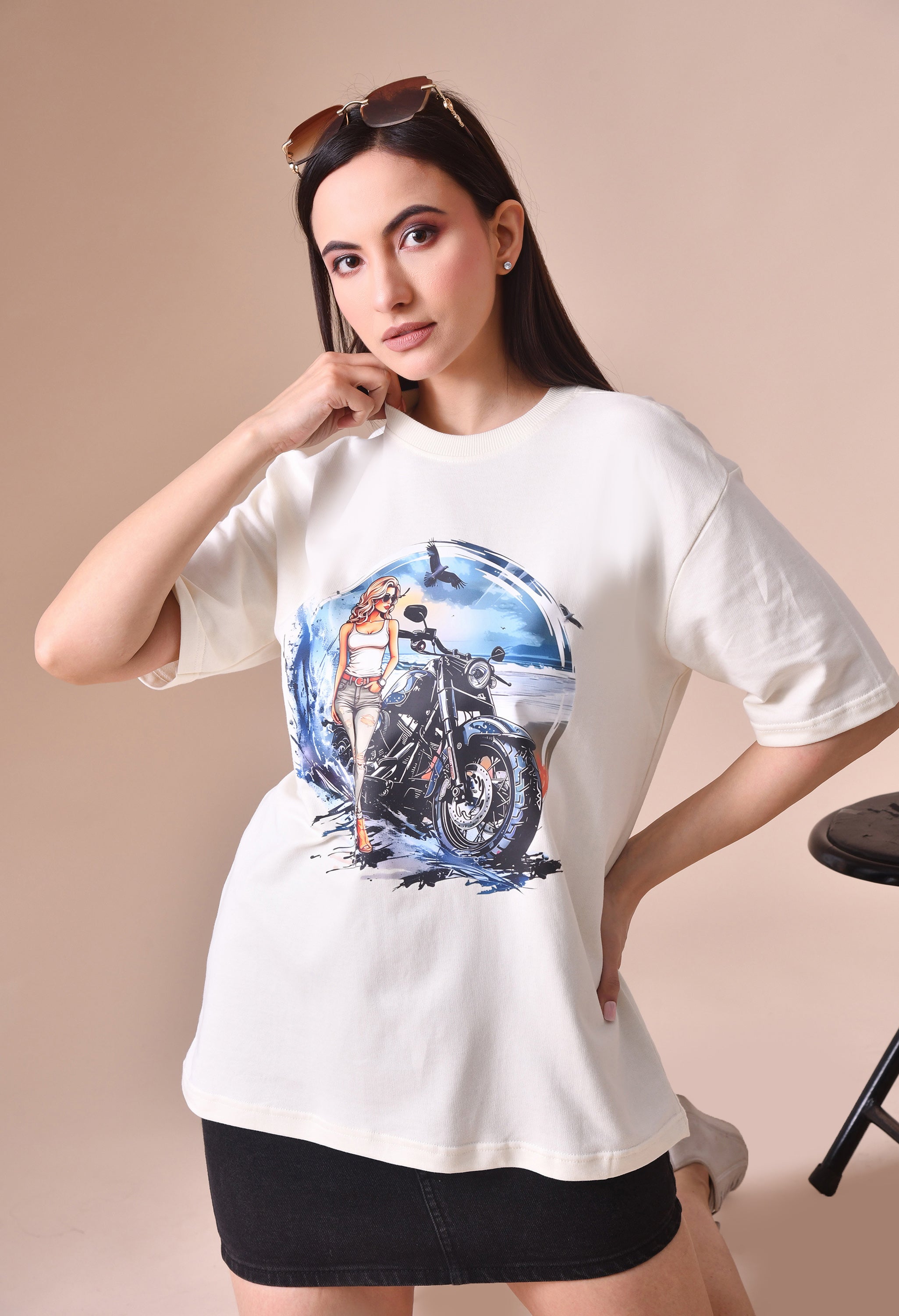 Biker Girl Premium Oversized T-Shirt for Women – Bold Street Style Comfort Fit Tee