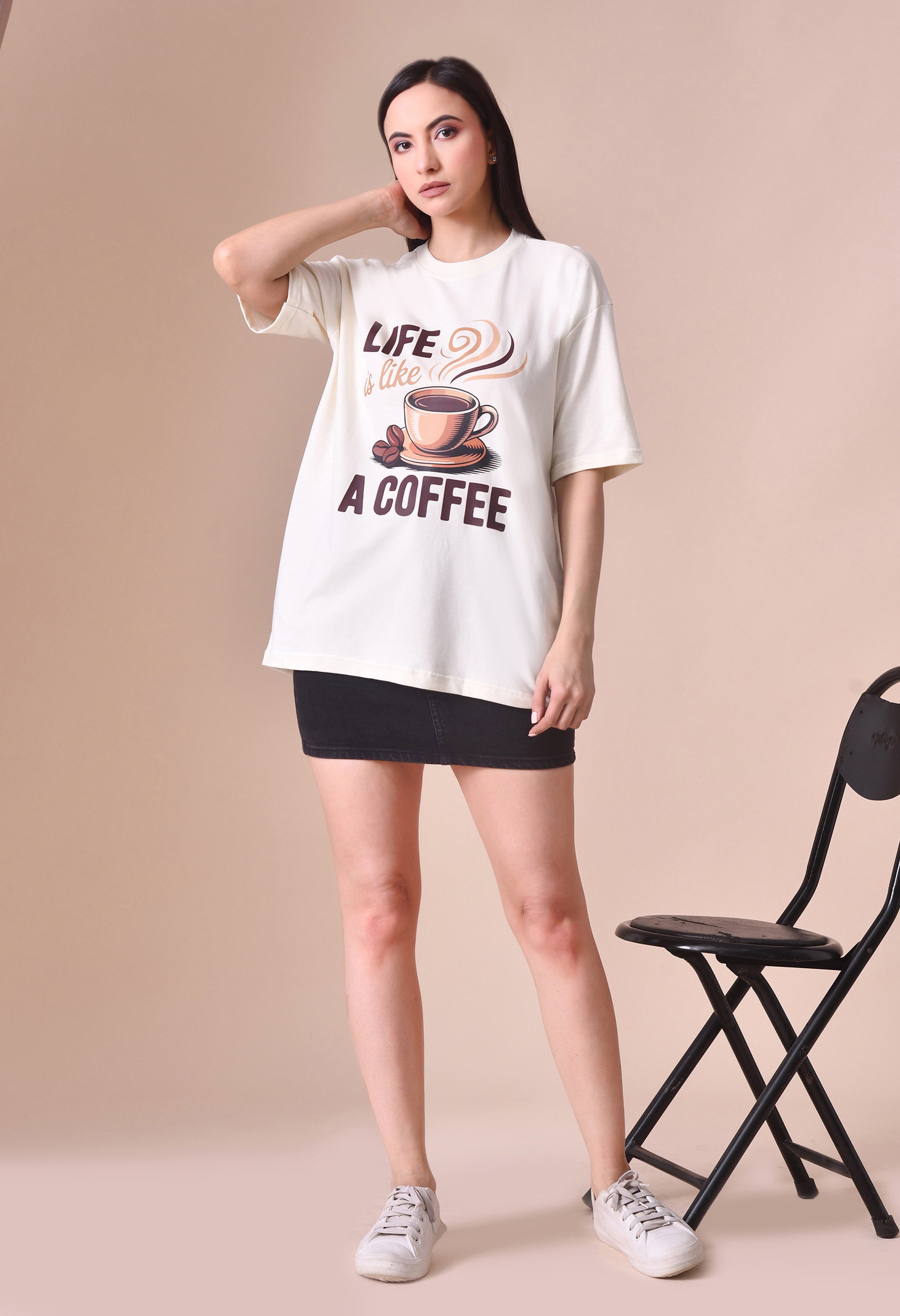 Life is Like a Coffee Premium Oversized Tee for Girls – Cute & Cozy Casual Top