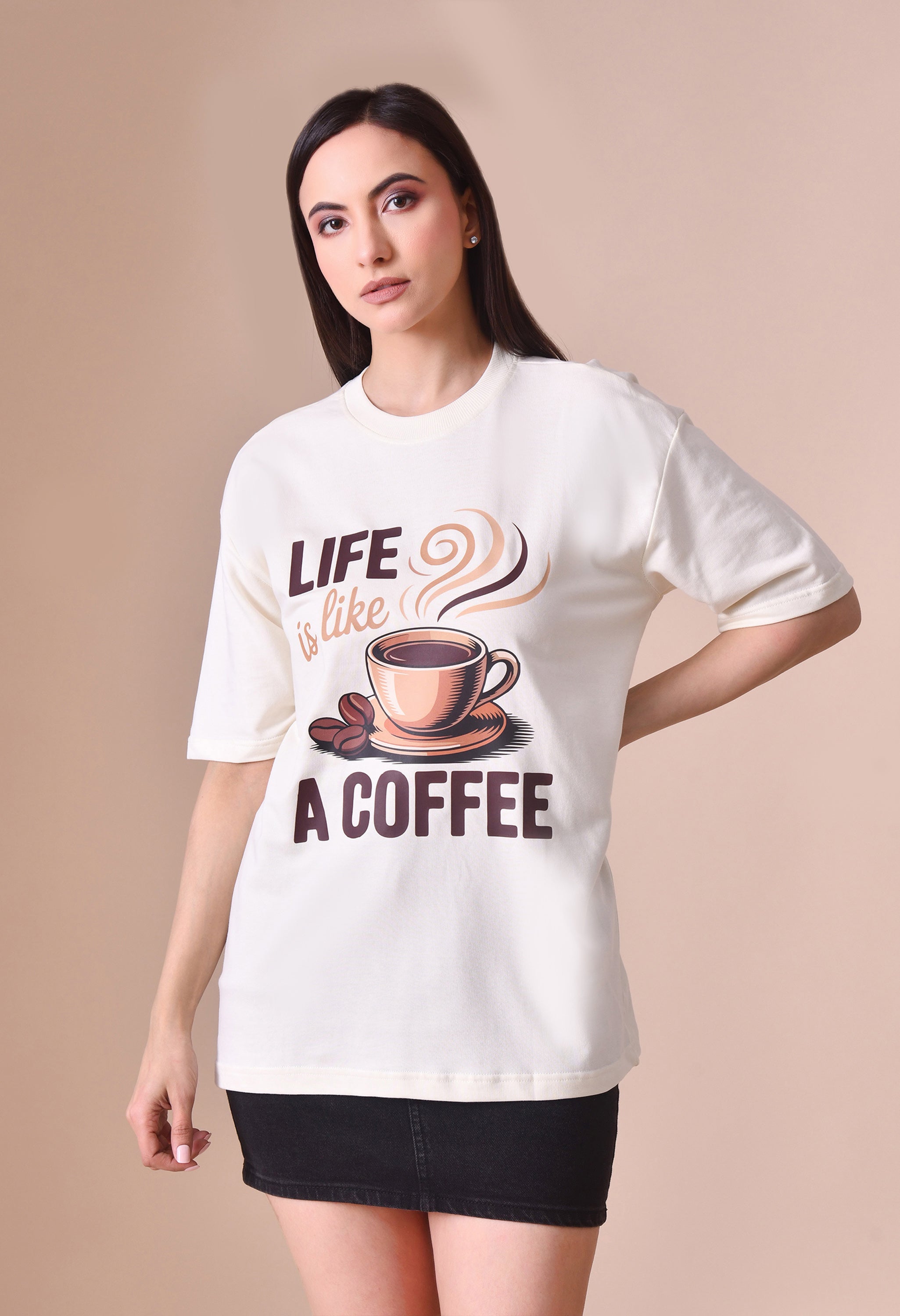 Life is Like a Coffee Premium Oversized Tee for Girls – Cute & Cozy Casual Top