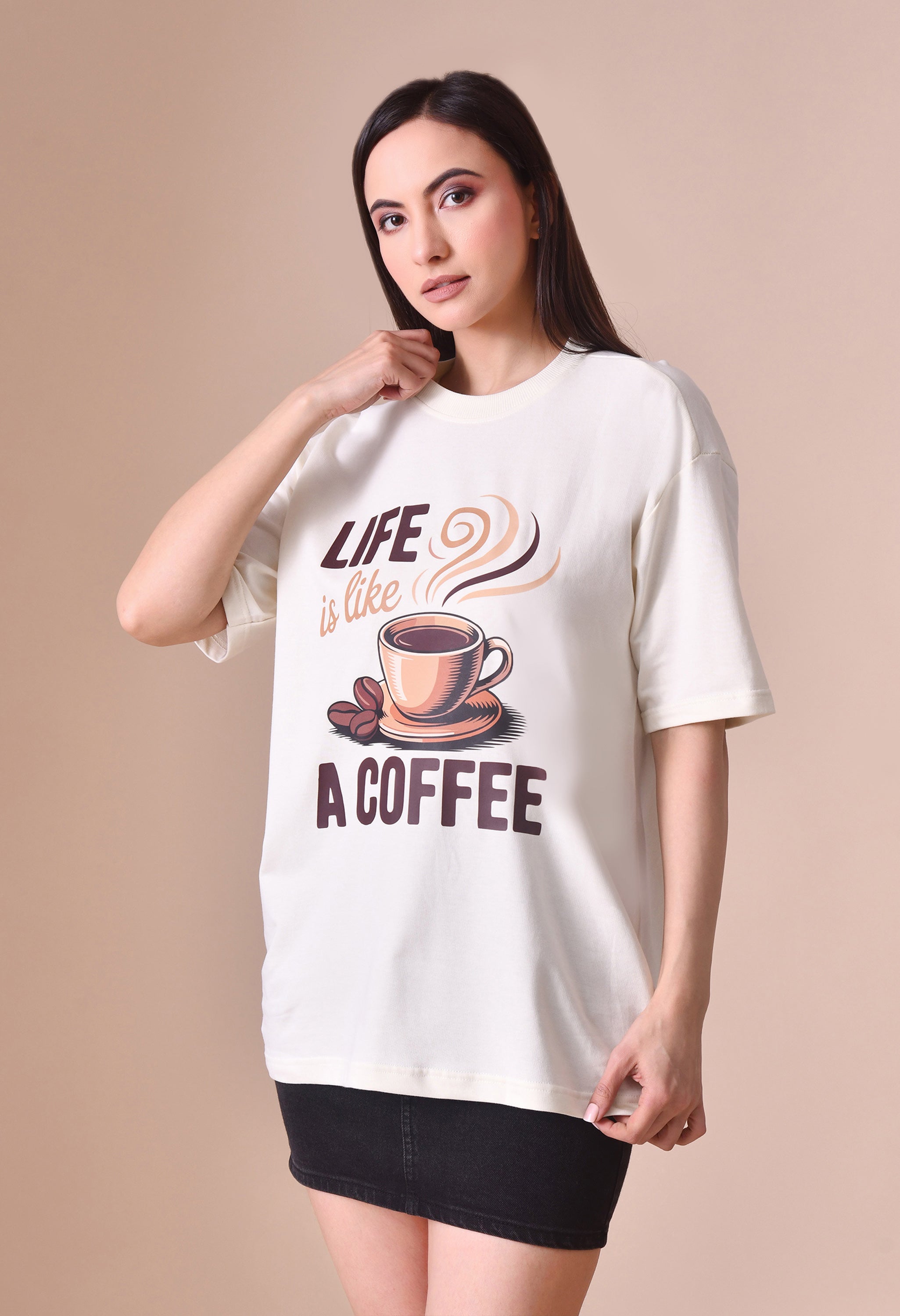 Life is Like a Coffee Premium Oversized Tee for Girls – Cute & Cozy Casual Top