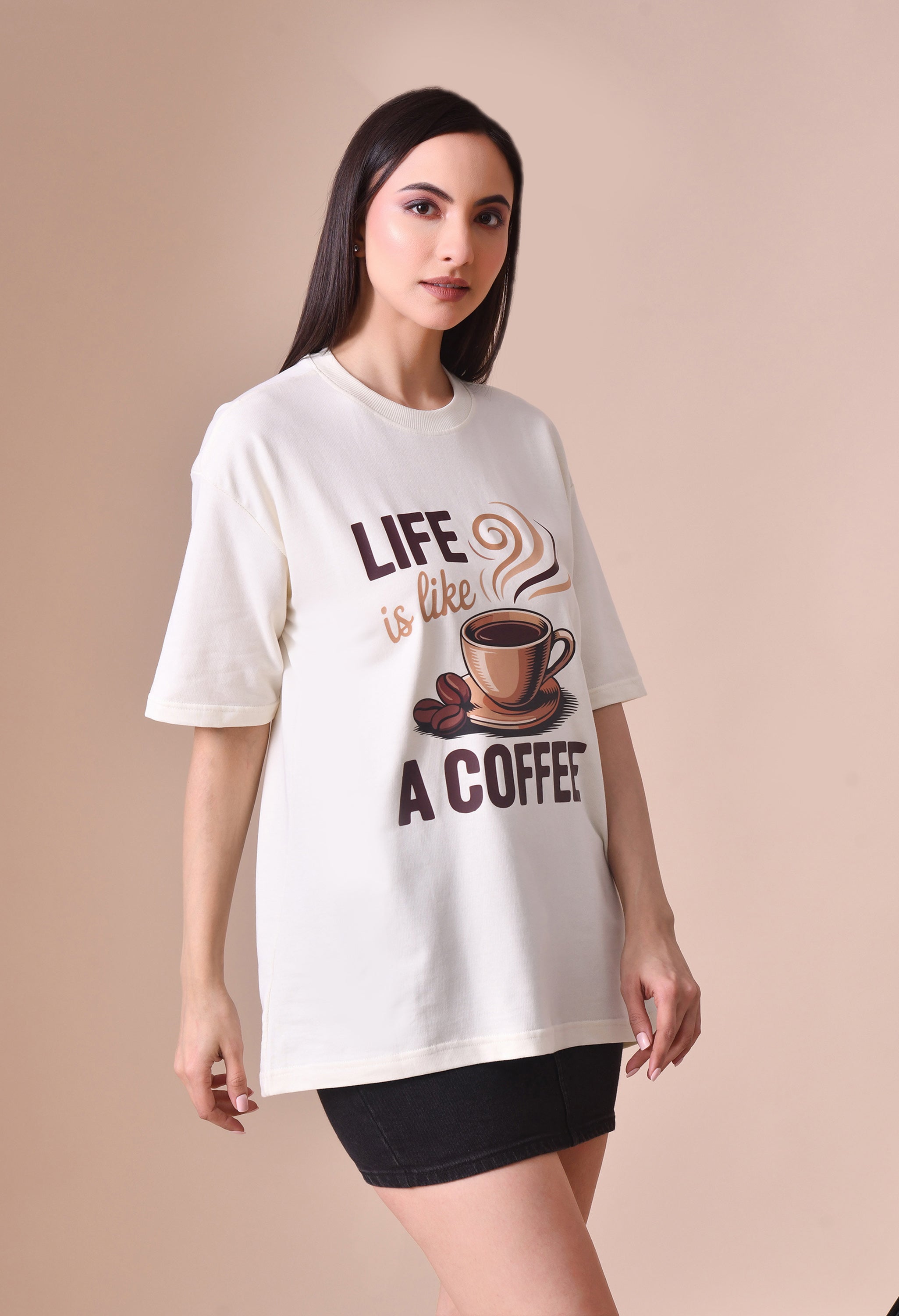 Life is Like a Coffee Premium Oversized Tee for Girls – Cute & Cozy Casual Top