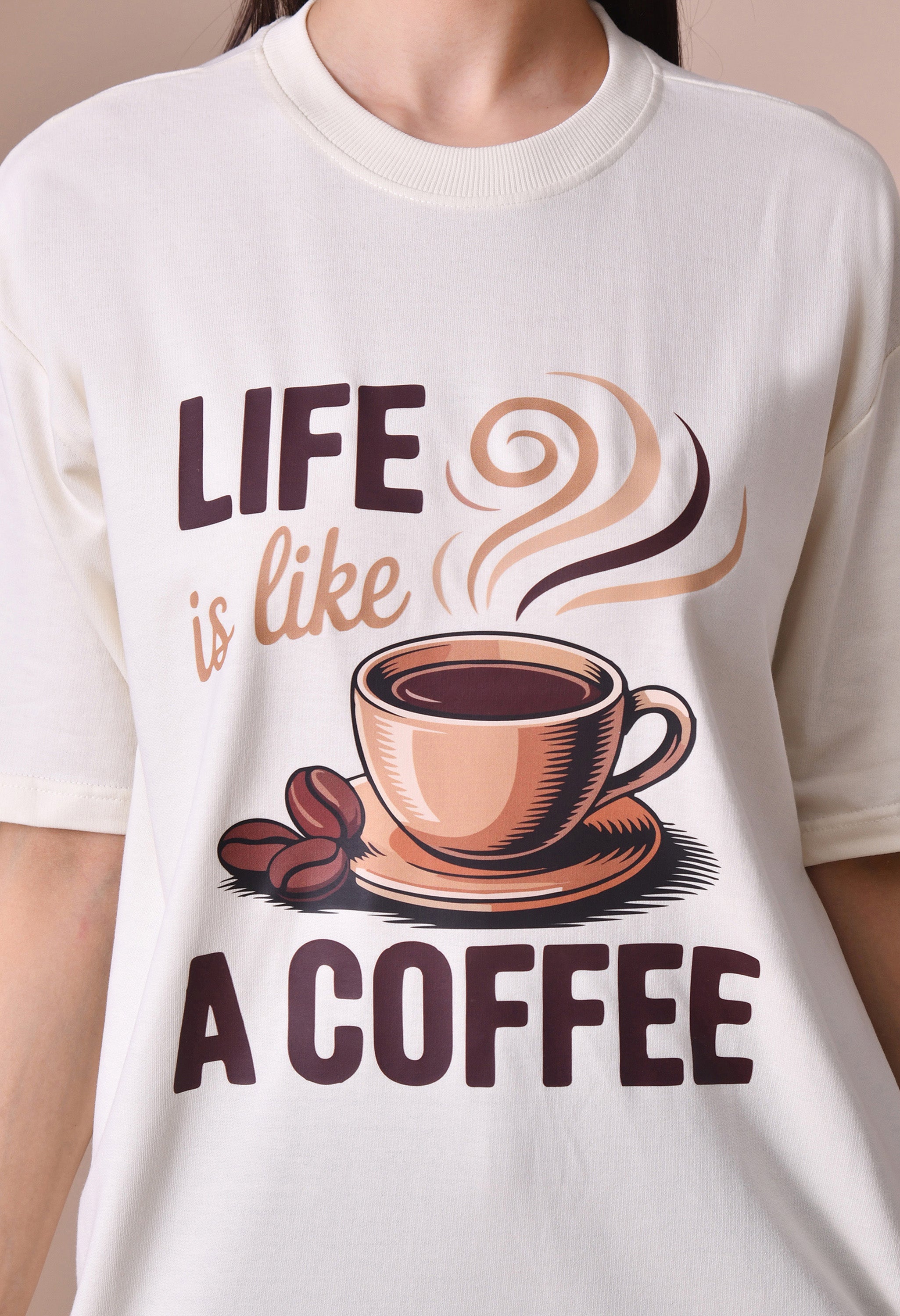 Life is Like a Coffee Premium Oversized Tee for Girls – Cute & Cozy Casual Top