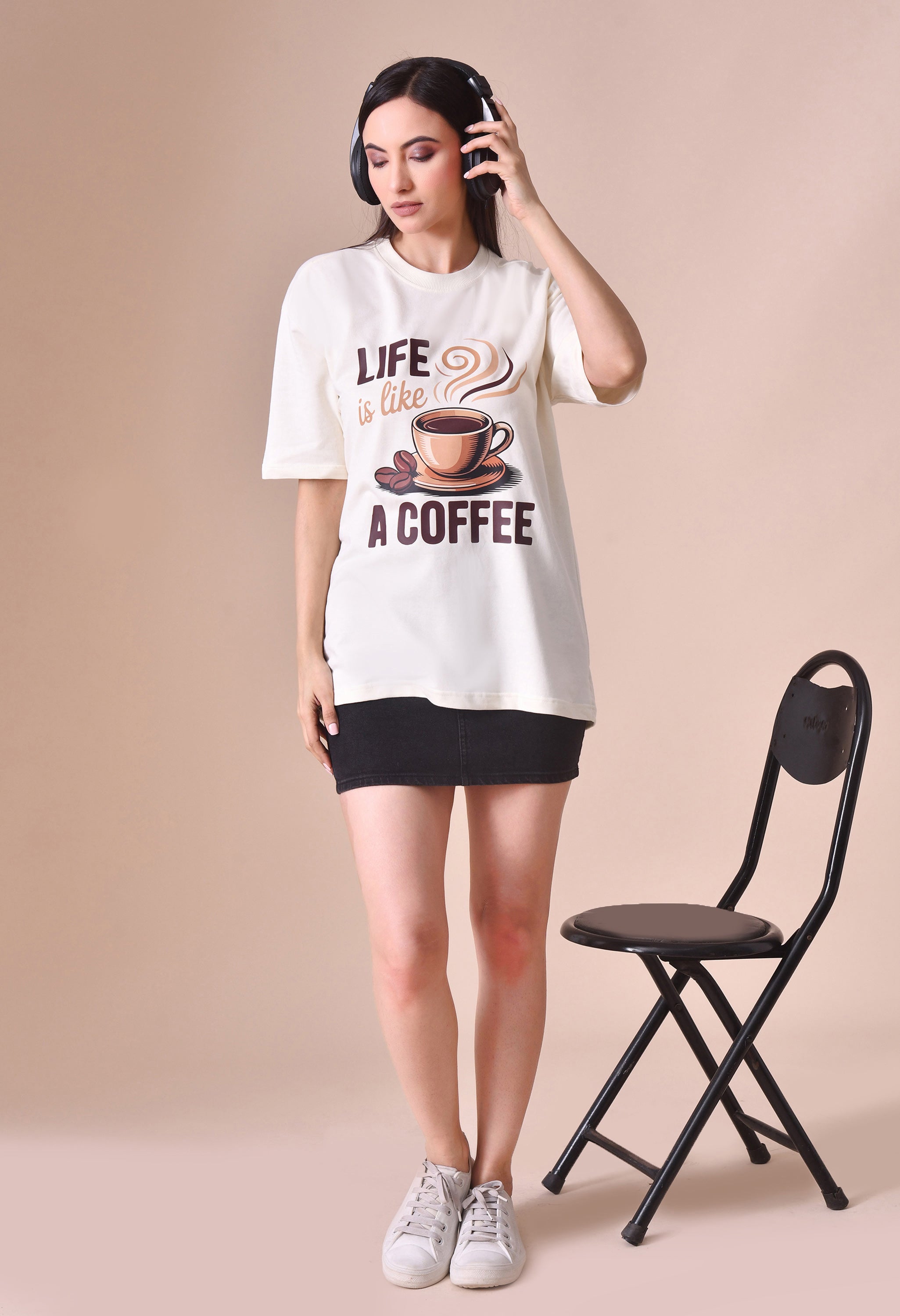 Life is Like a Coffee Premium Oversized Tee for Girls – Cute & Cozy Casual Top