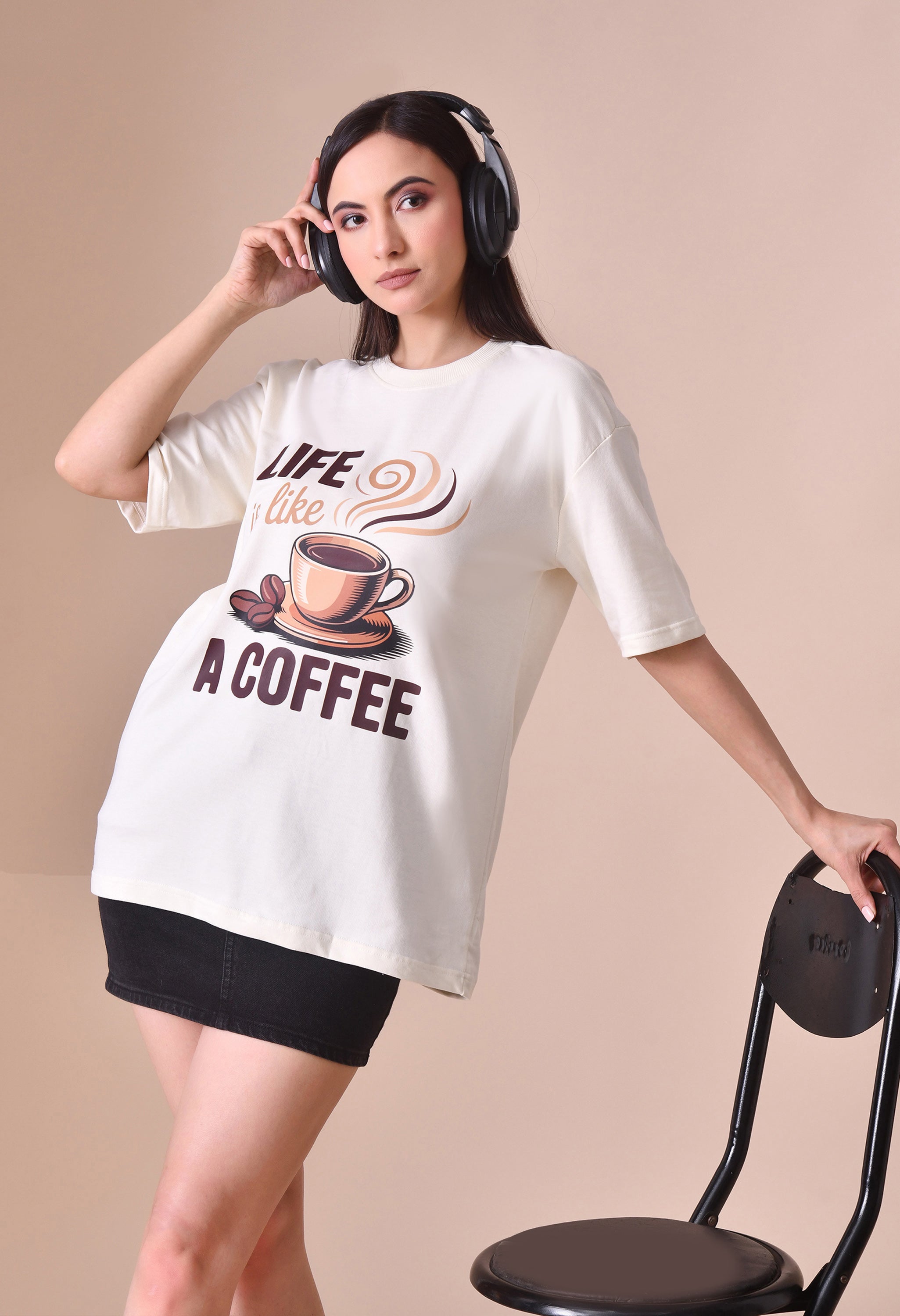Life is Like a Coffee Premium Oversized Tee for Girls – Cute & Cozy Casual Top