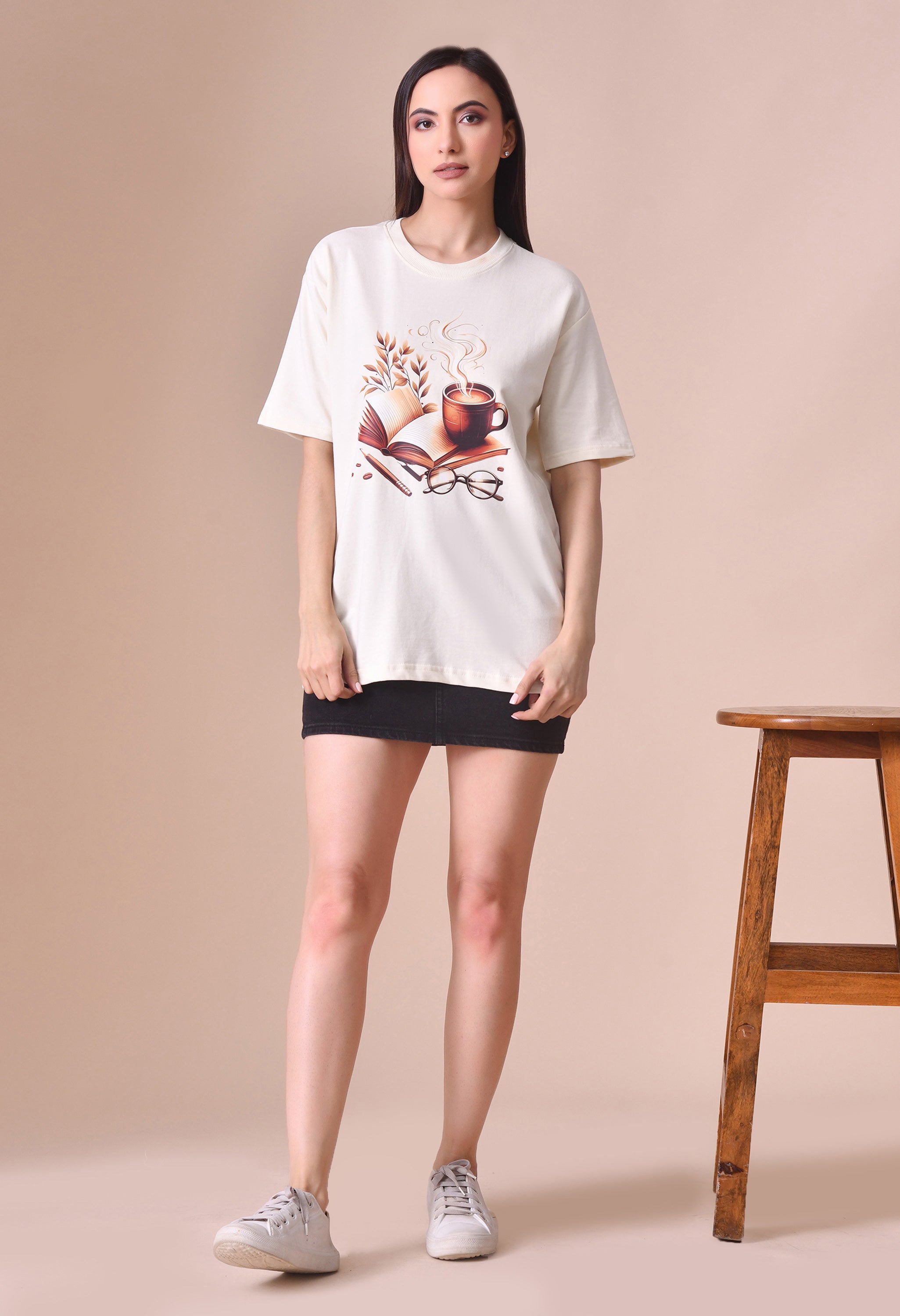 Coffee Book Premium Oversized Tee – Trendy Comfort Fit for Women