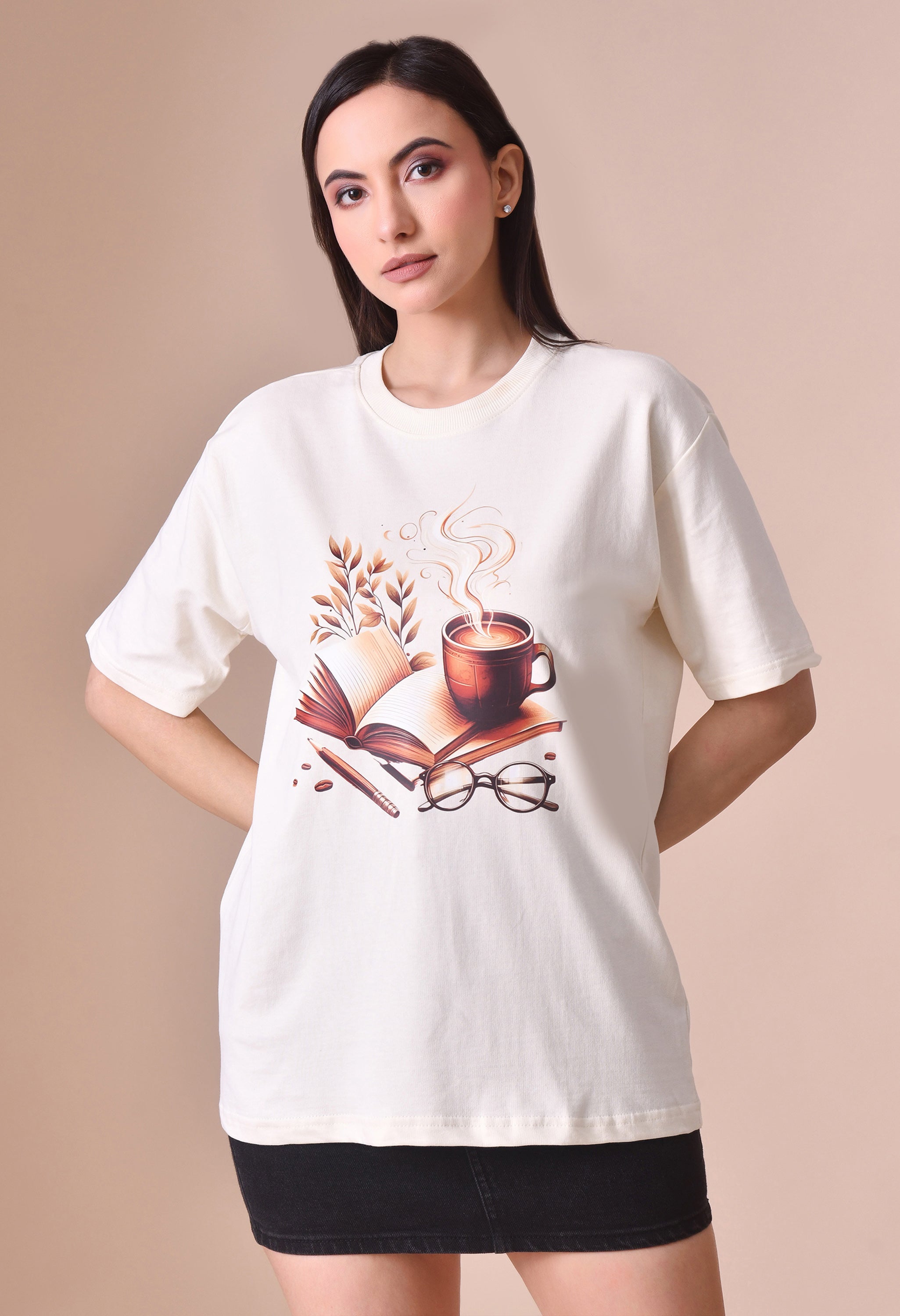 Coffee Book Premium Oversized Tee – Trendy Comfort Fit for Women