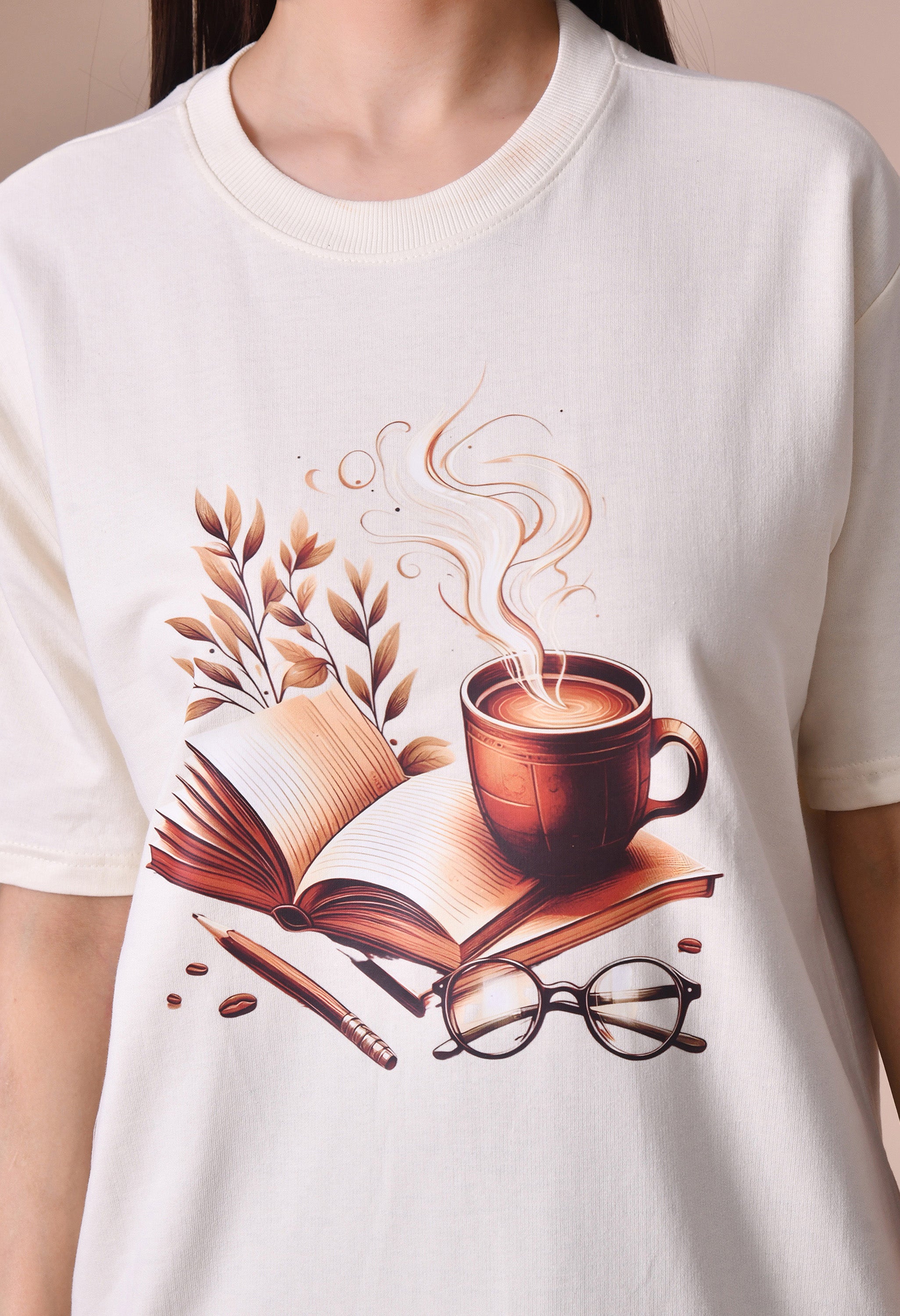 Coffee Book Premium Oversized Tee – Trendy Comfort Fit for Women