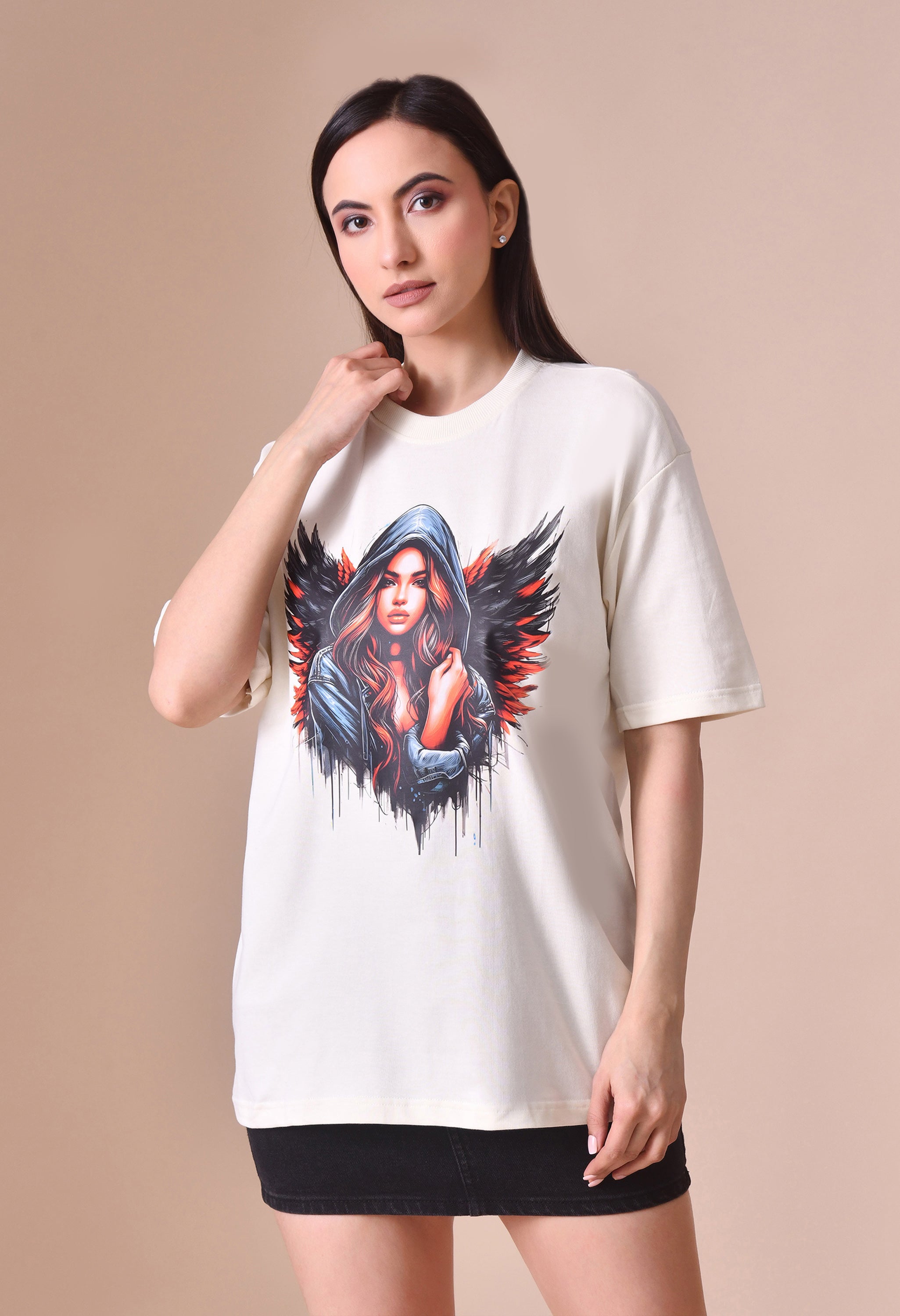 Devil With Wing Premium Oversized Tee for Girls – Trendy Streetwear Essential