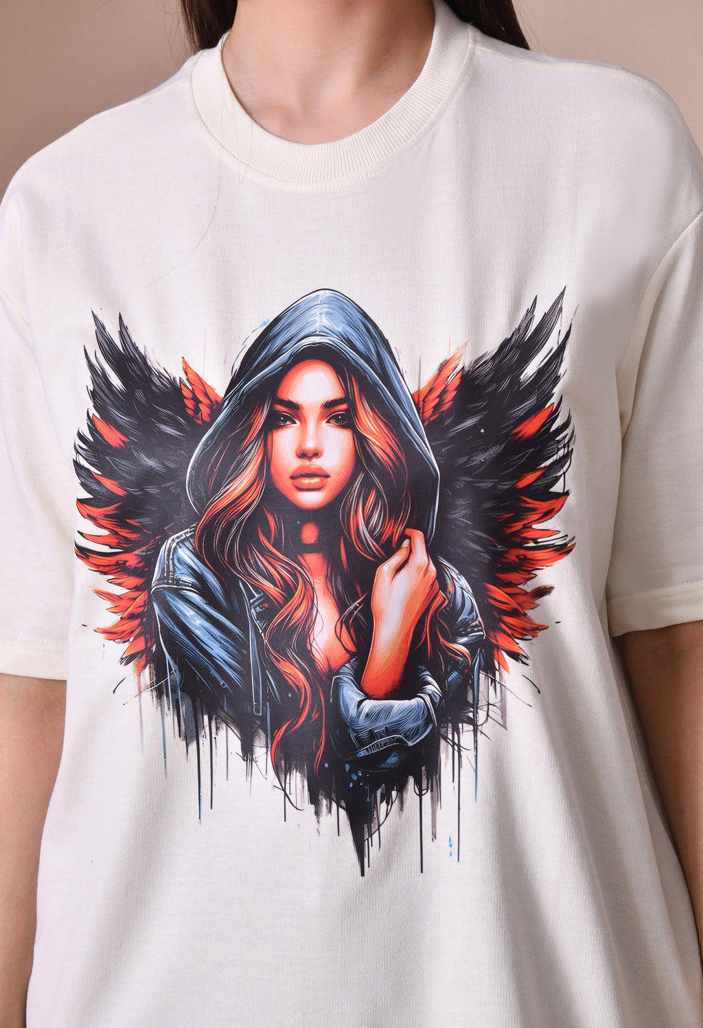 Devil With Wing Premium Oversized Tee for Girls – Trendy Streetwear Essential