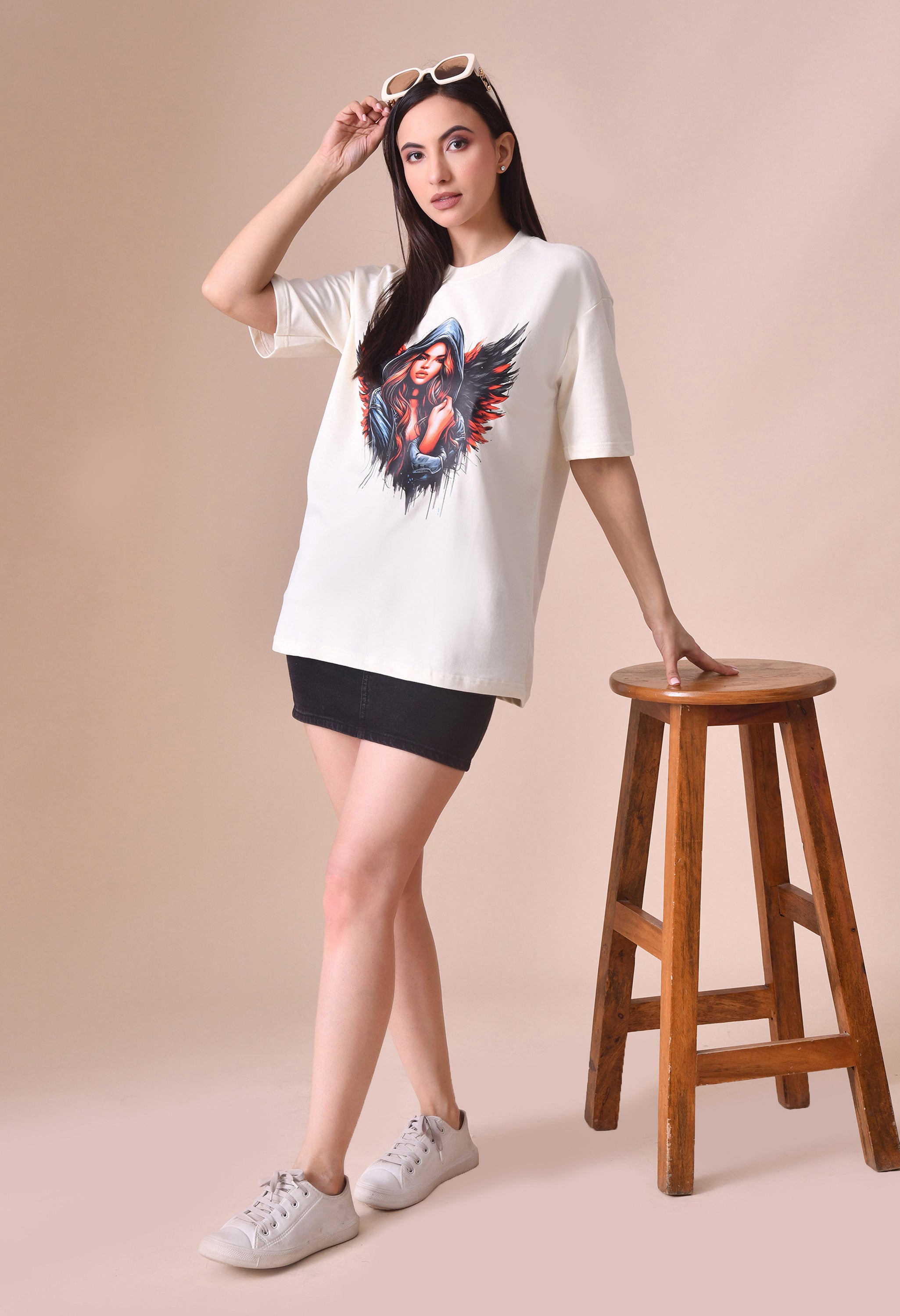 Devil With Wing Premium Oversized Tee for Girls – Trendy Streetwear Essential